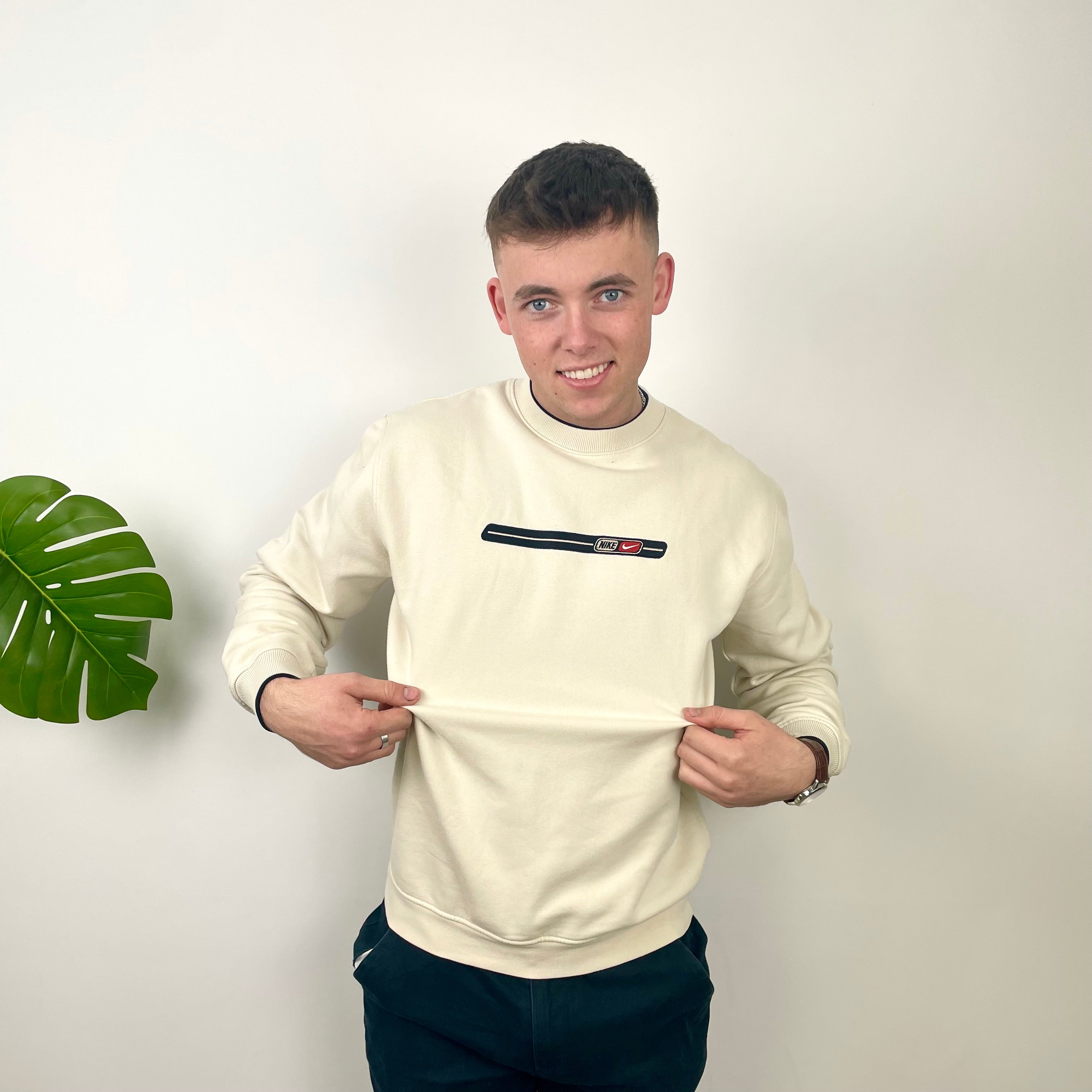 Nike White Embroidered Swoosh Sweatshirt (L)