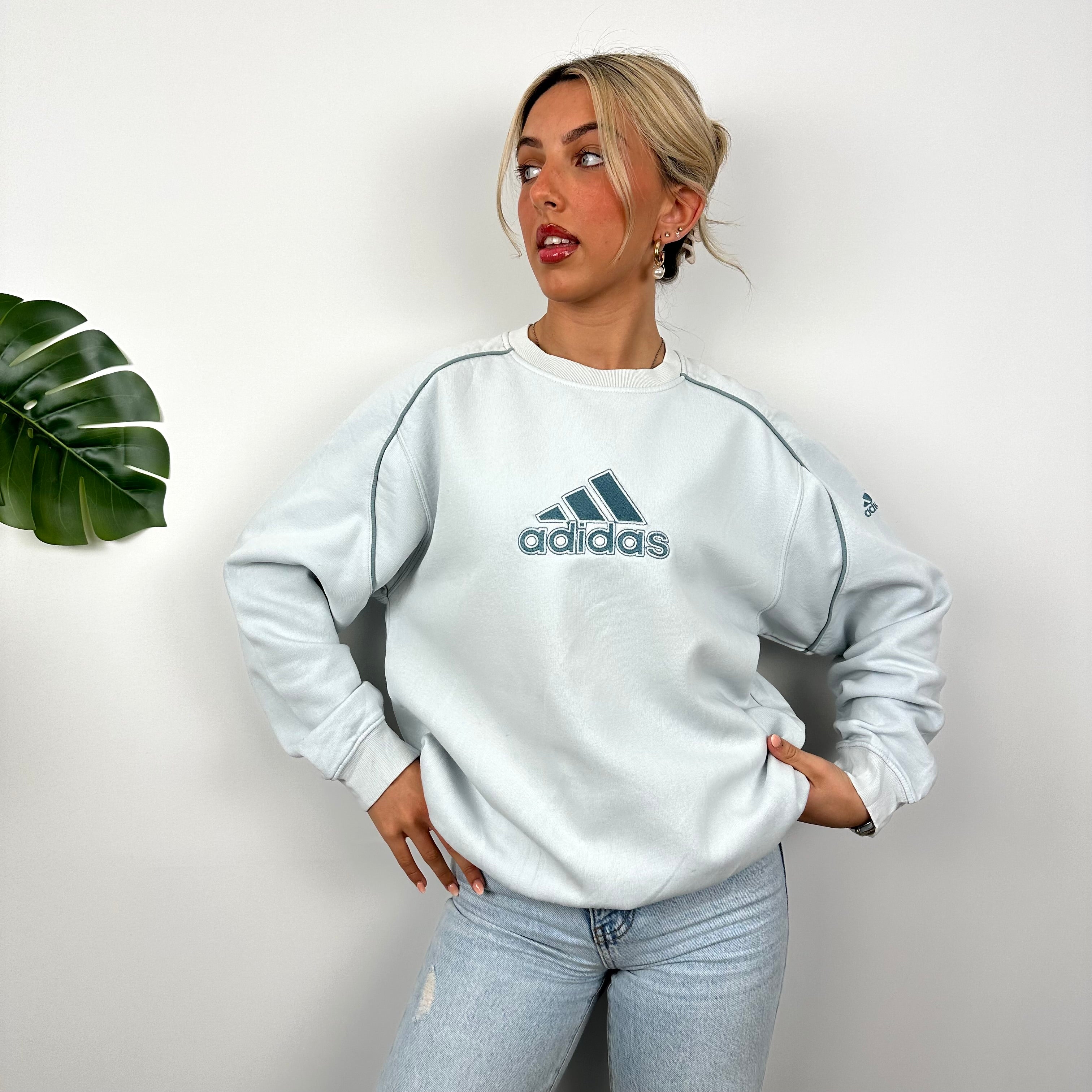 Adidas Baby Blue Embroidered Spell Out Sweatshirt (L)