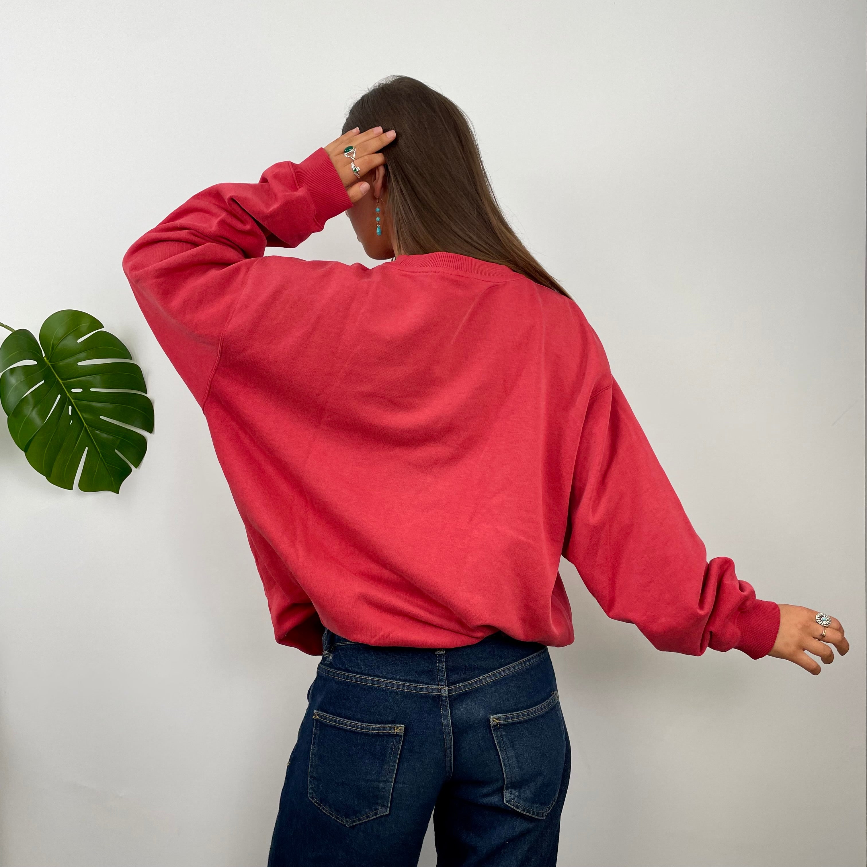 Reebok Red Embroidered Spell Out Sweatshirt (XL)