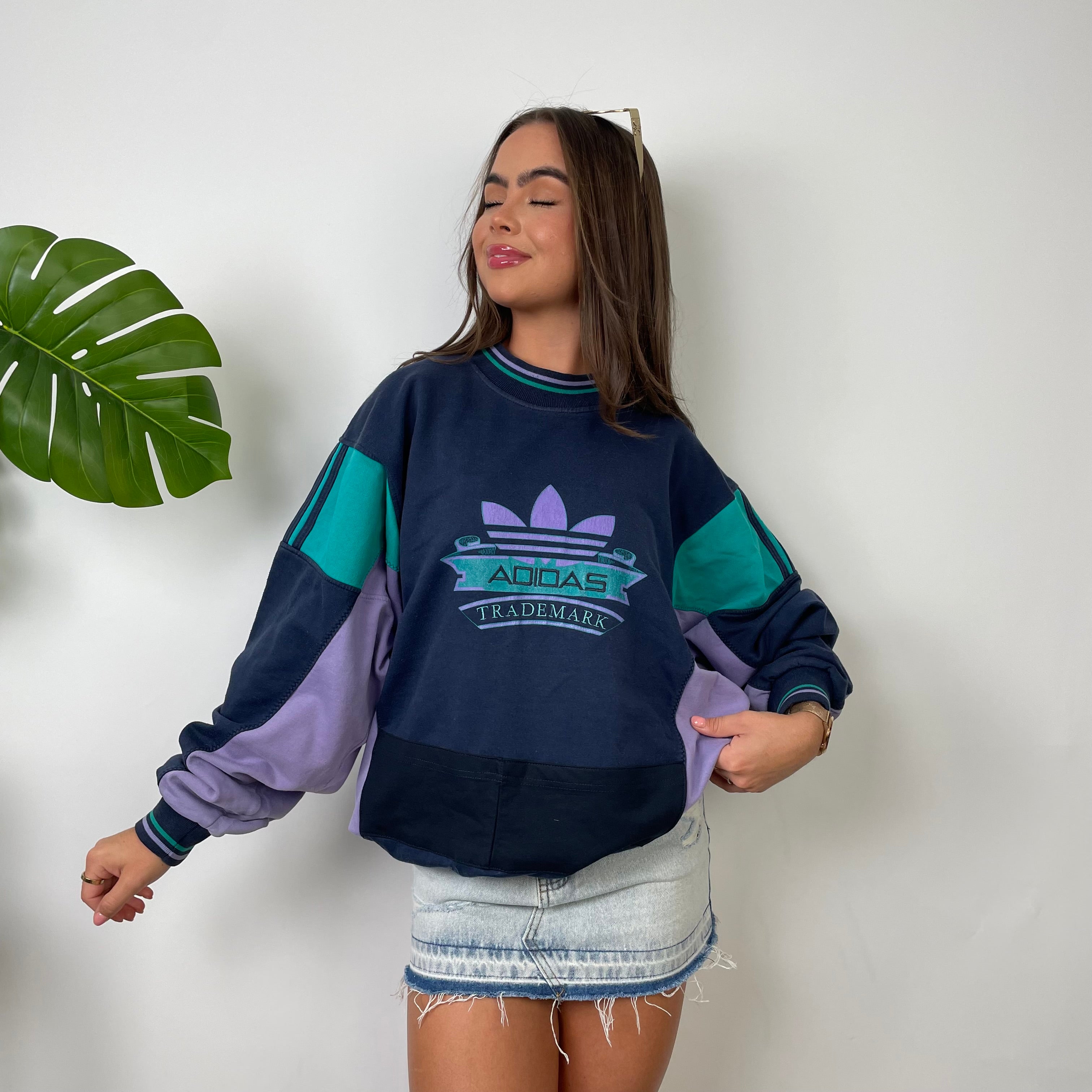 Adidas RARE Navy Colour Block Spell Out Sweatshirt (L)