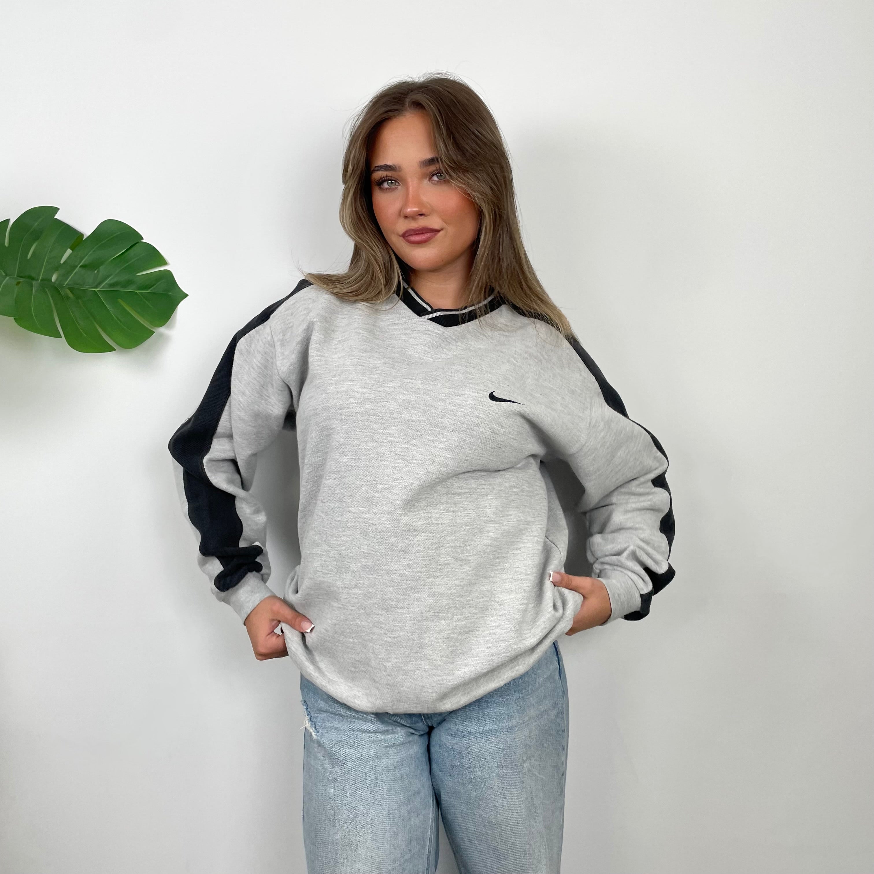 Nike Grey Embroidered Swoosh Sweatshirt (L)