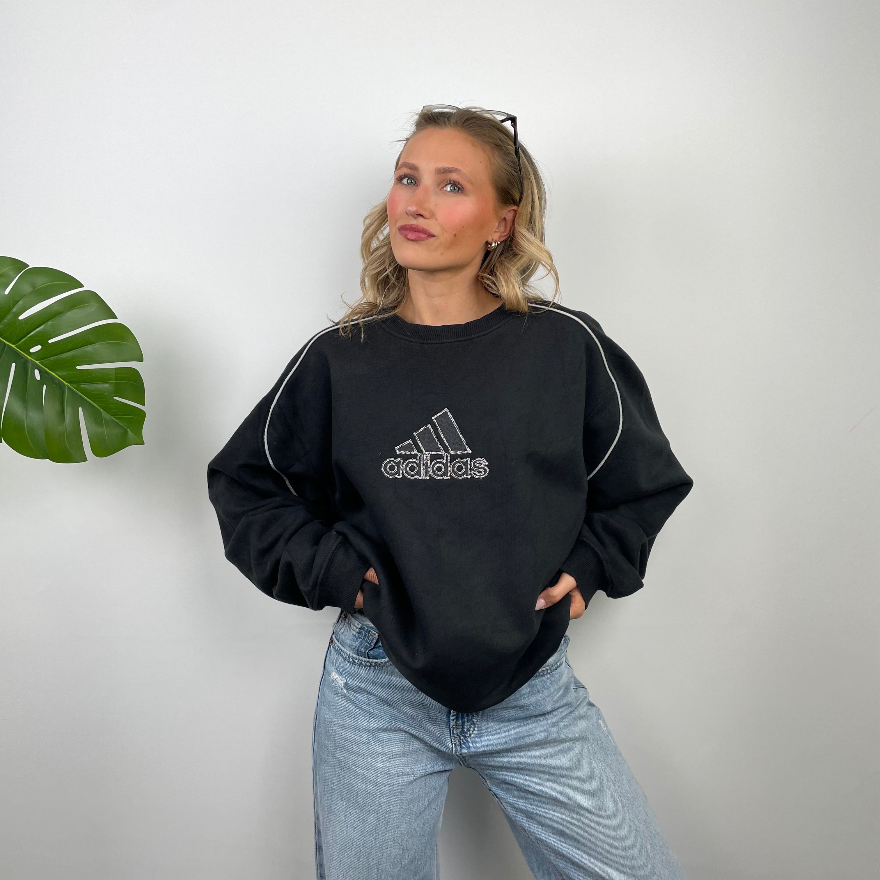 Adidas Black Embroidered Spell Out Sweatshirt (XL)