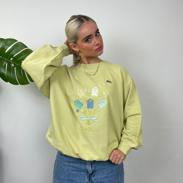 Lacoste RARE Lime Embroidered Spell Out Sweatshirt (M)