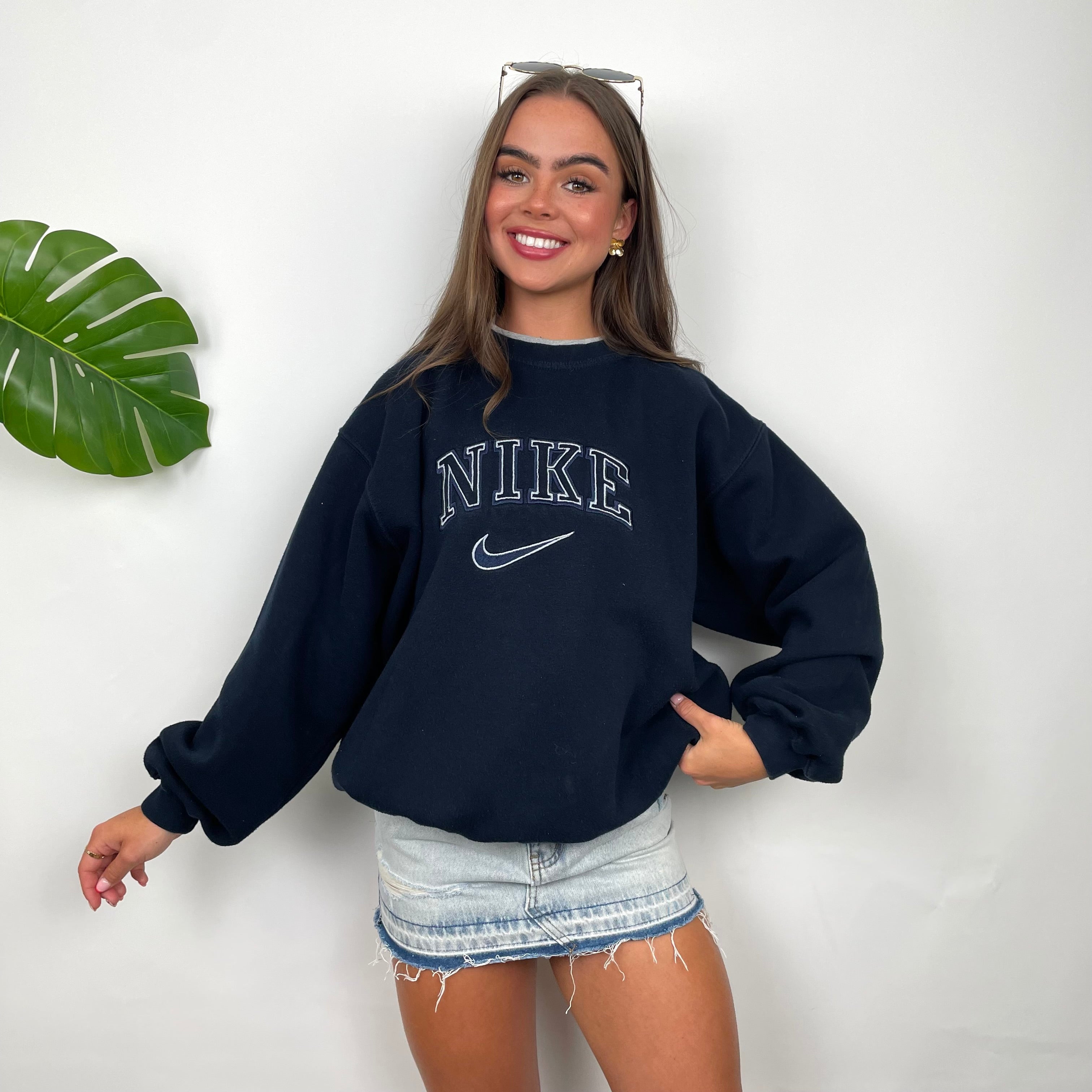 Nike Navy Embroidered Spell Out Sweatshirt (L)