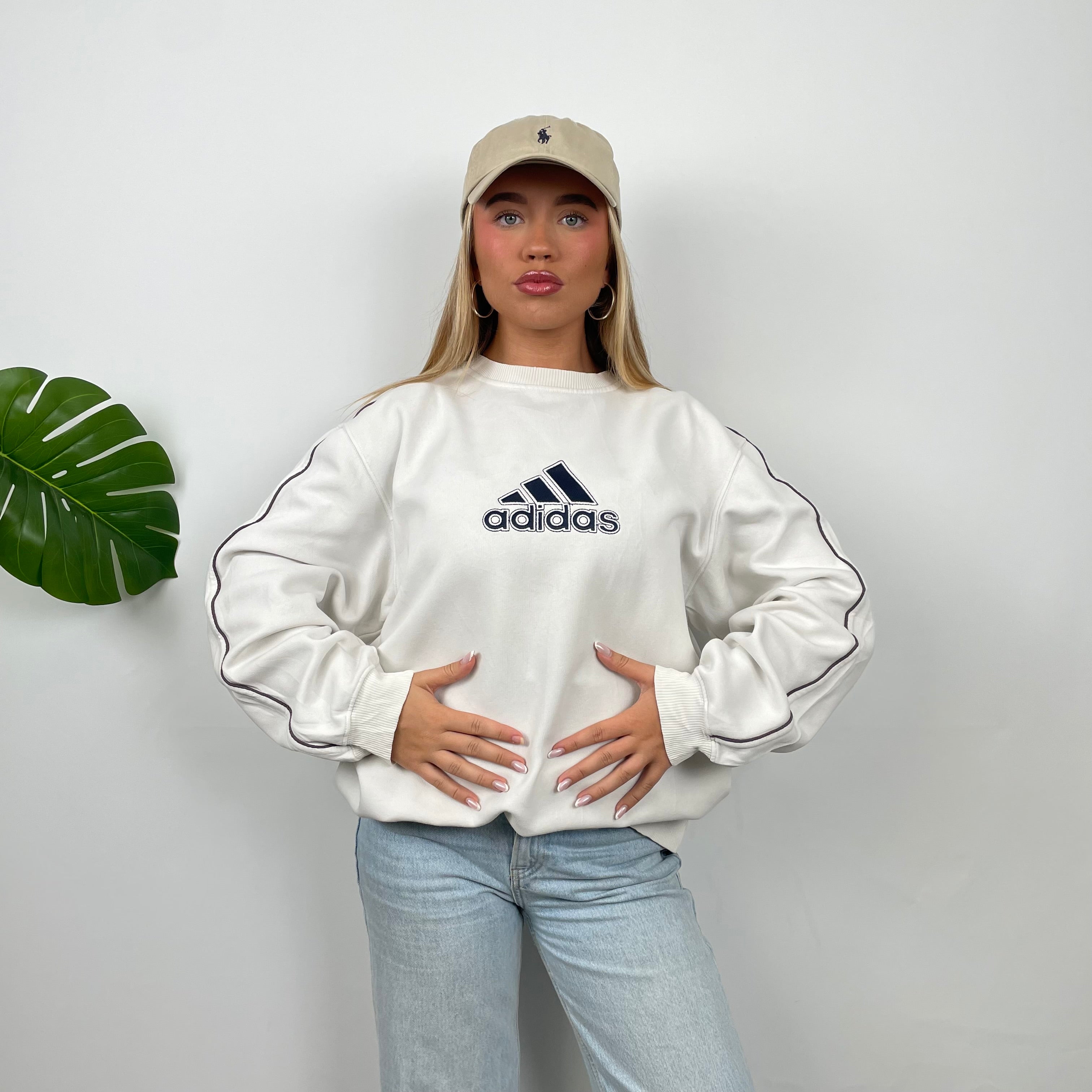 Adidas White Embroidered Spell Out Sweatshirt (L)