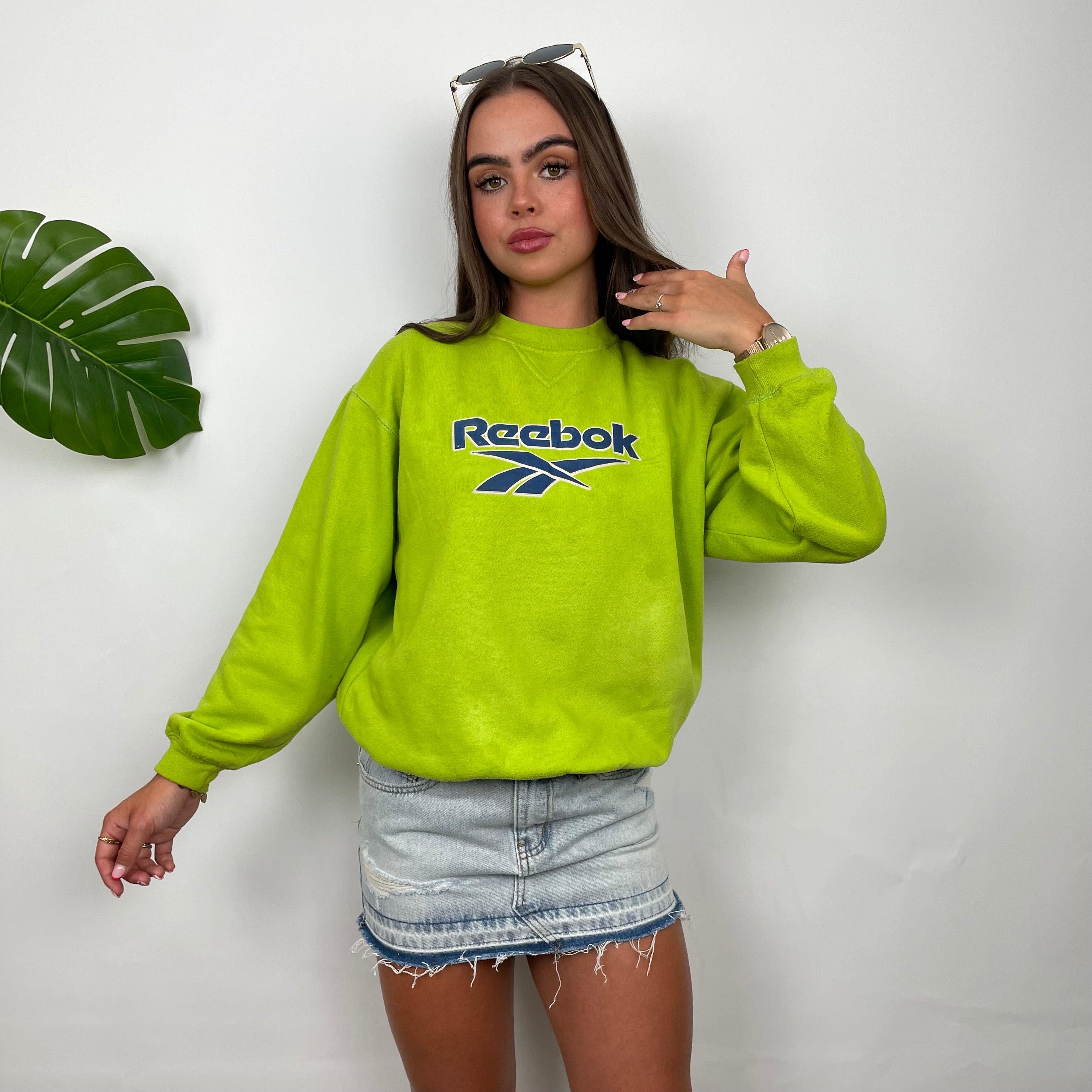 Reebok RARE Green Embroidered Spell Out Sweatshirt (XS)