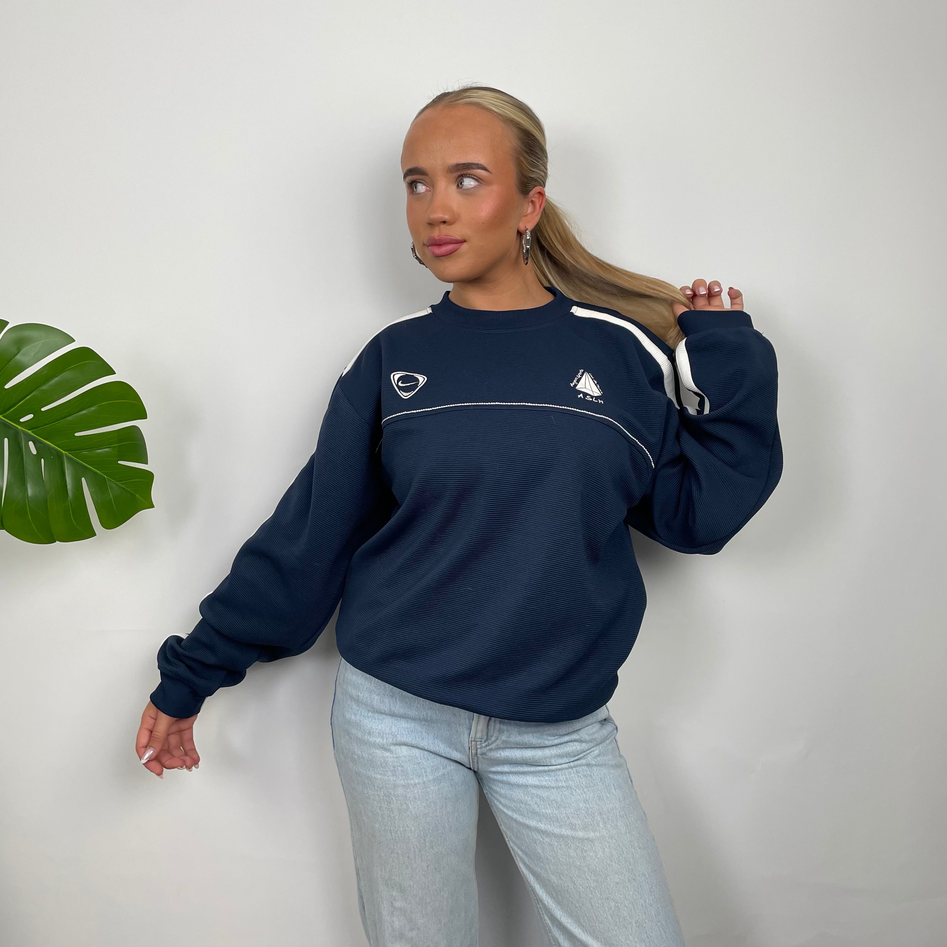 Nike Navy Embroidered Swoosh Sweatshirt (S)