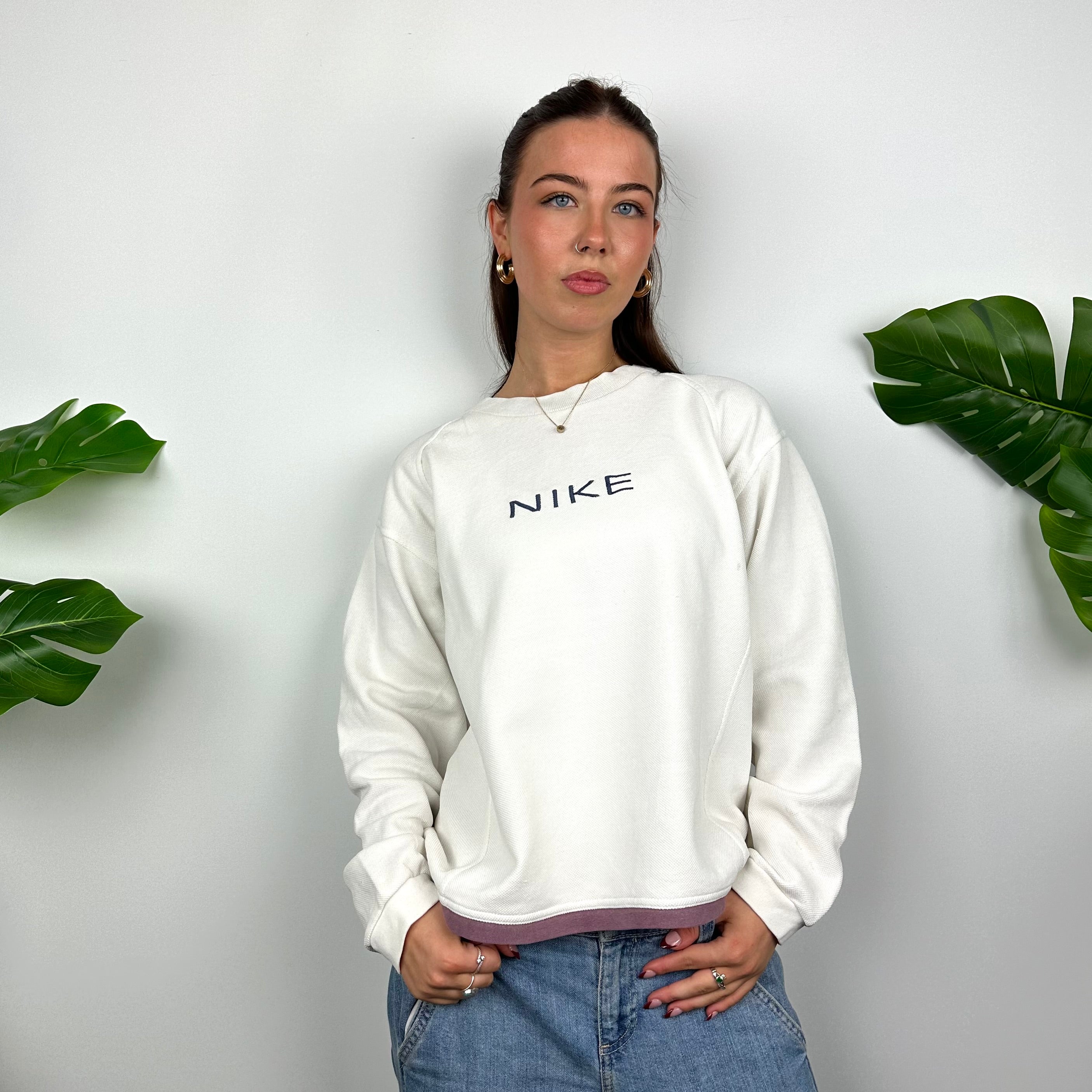 Nike White Embroidered Spell Out Sweatshirt (S)