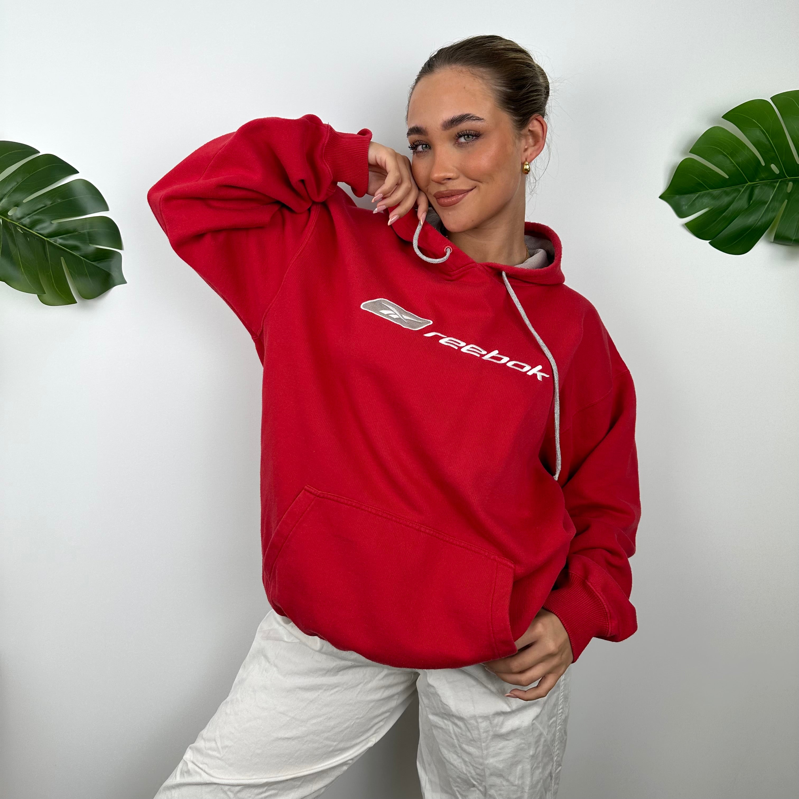 Reebok Red Embroidered Spell Out Hoodie (M)