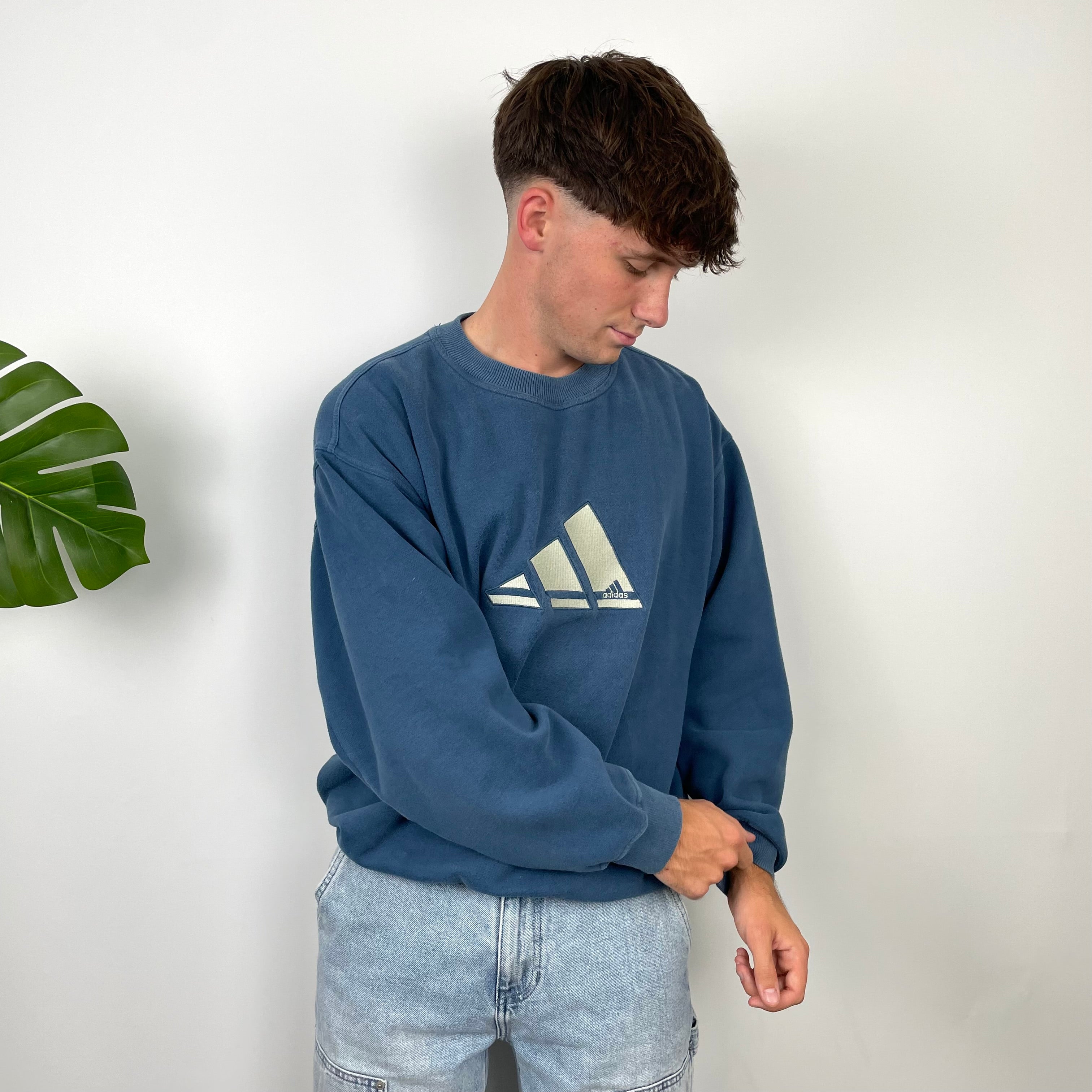 Adidas Navy Embroidered Spell Out Sweatshirt (M)