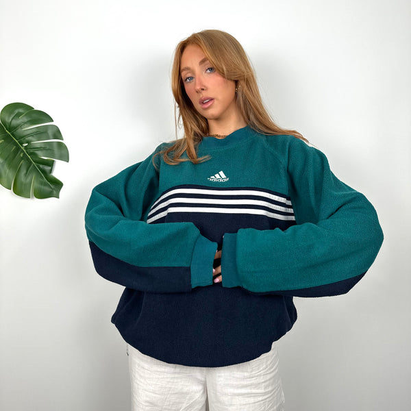Adidas Navy Embroidered Spell Out Teddy Bear Fleece Sweatshirt (XL)