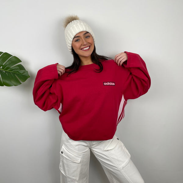 Adidas Red Embroidered Spell Out Sweatshirt (L)