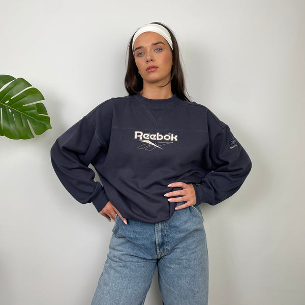 Reebok Navy Embroidered Spell Out Sweatshirt (S)