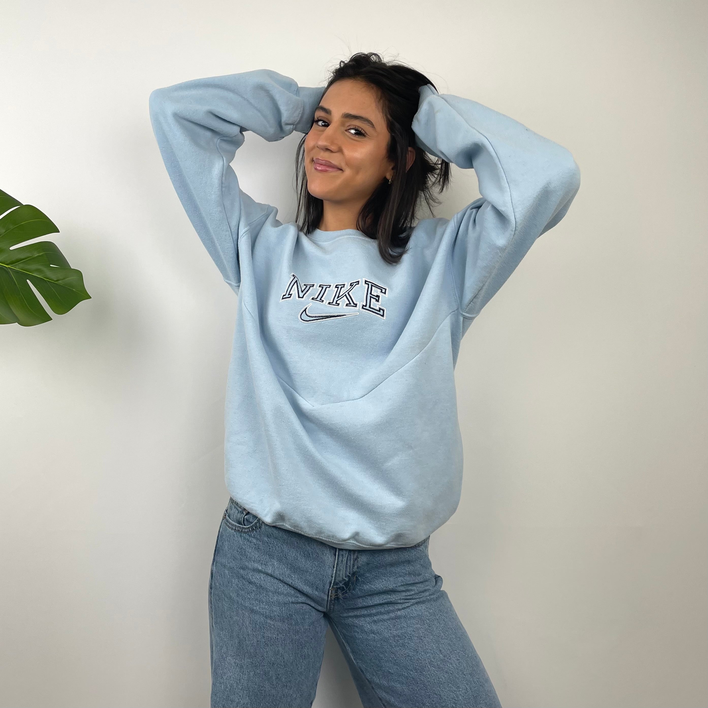 Nike Baby Blue Embroidered Spell Out Sweatshirt (L)