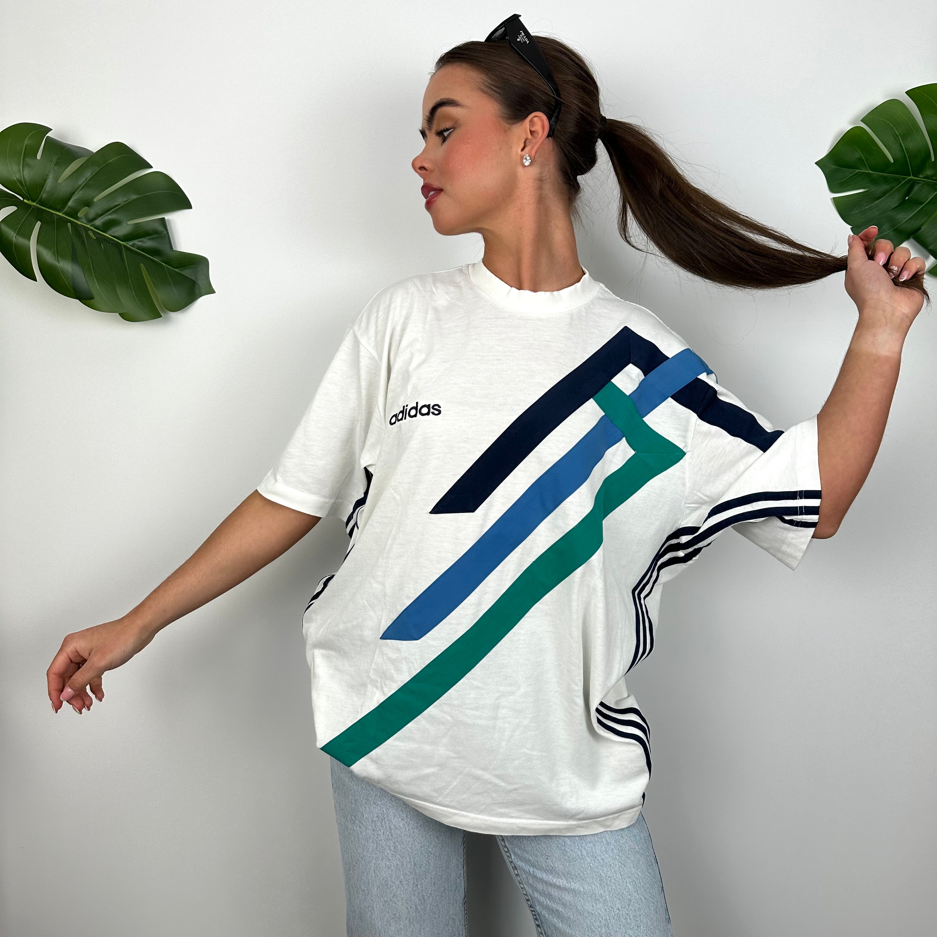 Adidas White Embroidered Spell Out T Shirt (L)