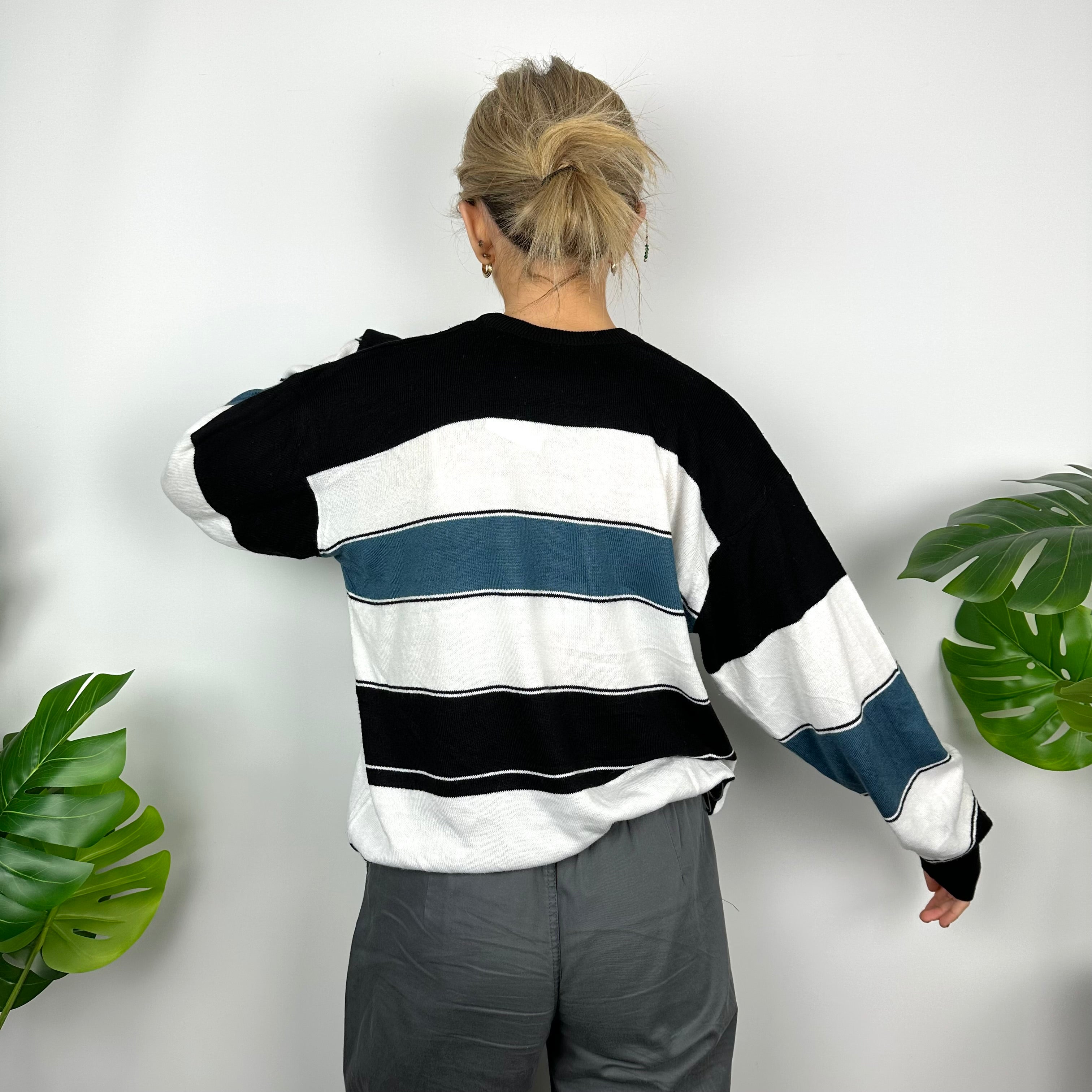 Lacoste White, Black & Navy Striped Embroidered Logo Sweater (M)