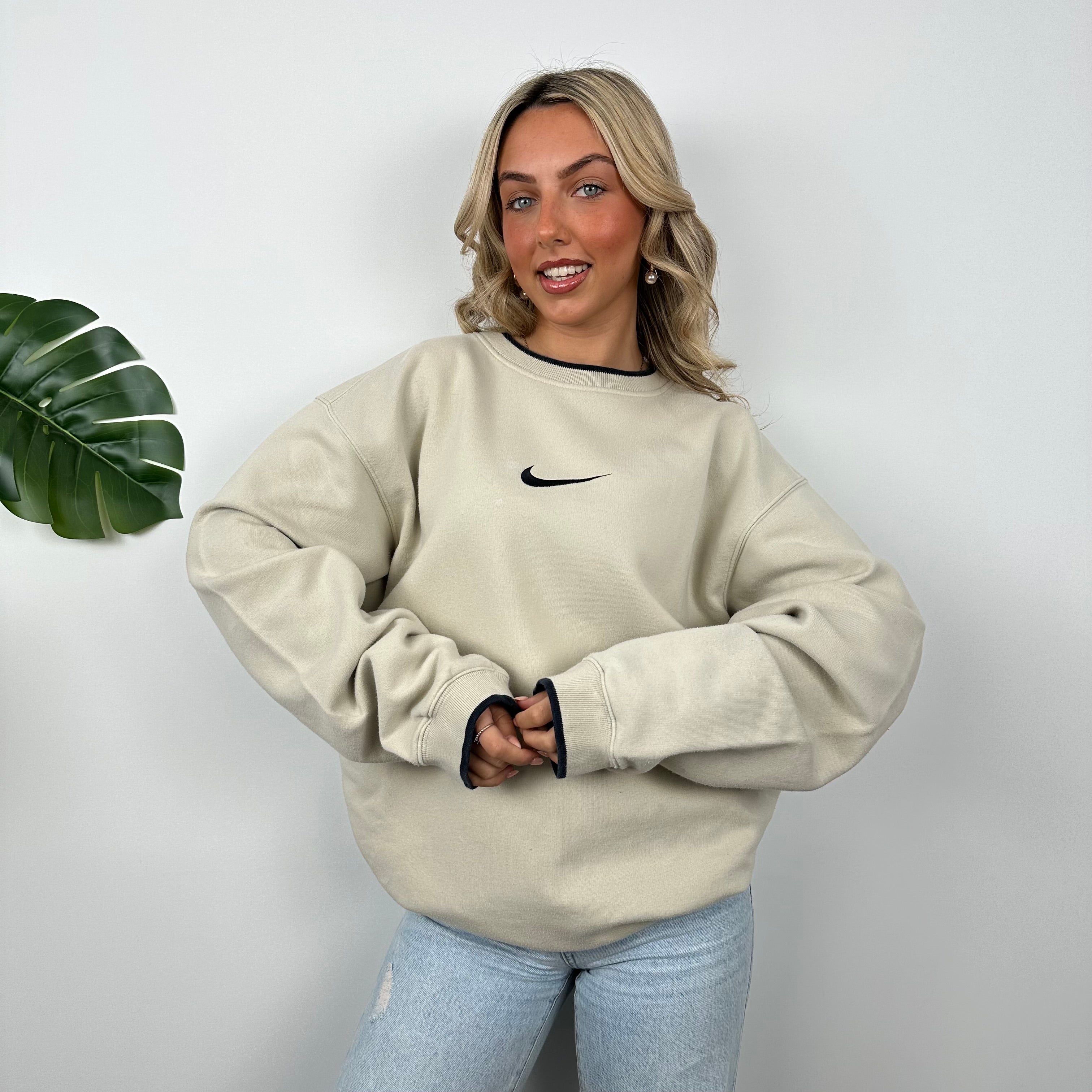 Nike Cream Embroidered Swoosh Sweatshirt (XL)