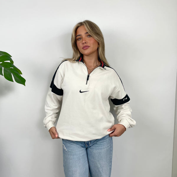 Nike RARE White Embroidered Spell Quarter Zip Sweatshirt (L)