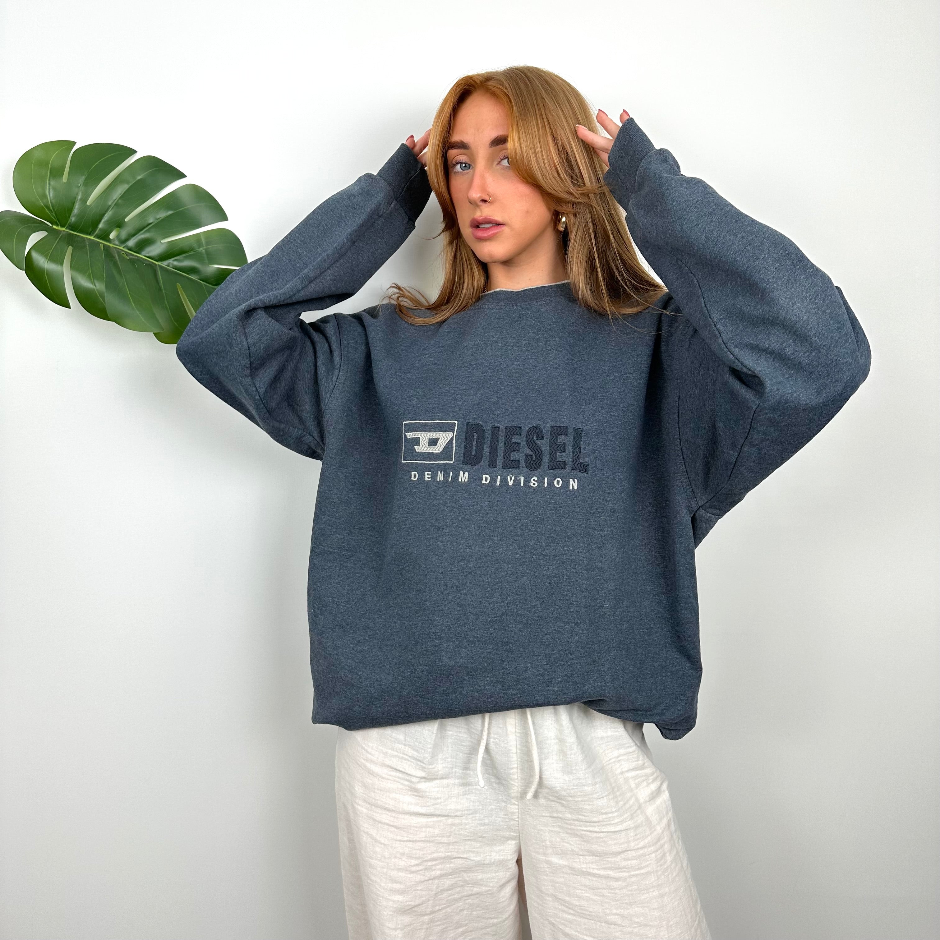 Diesel Dusty Blue Embroidered Spell Out Sweatshirt (XL)