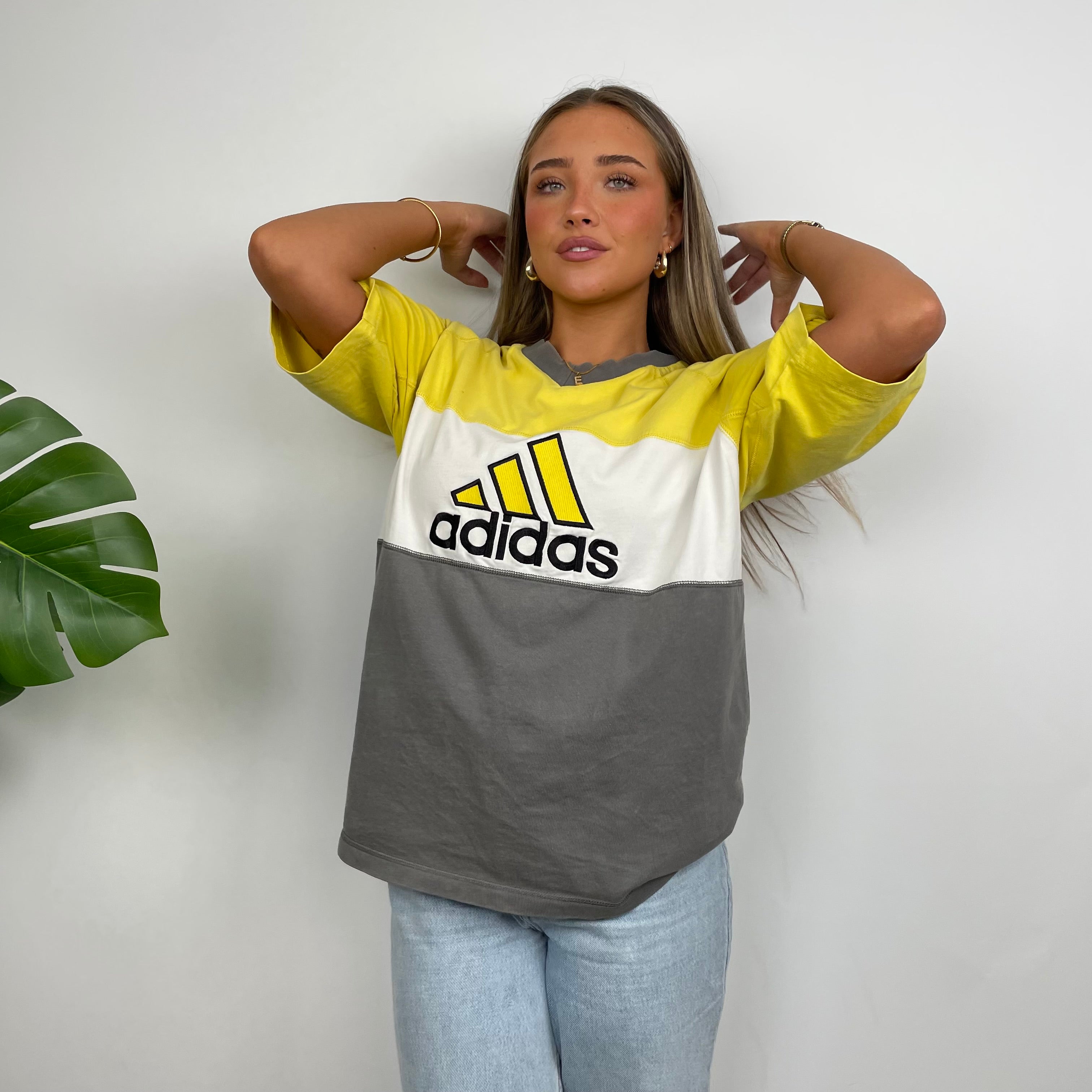 Adidas RARE Yellow & Grey Embroidered Spell Out T Shirt (L)