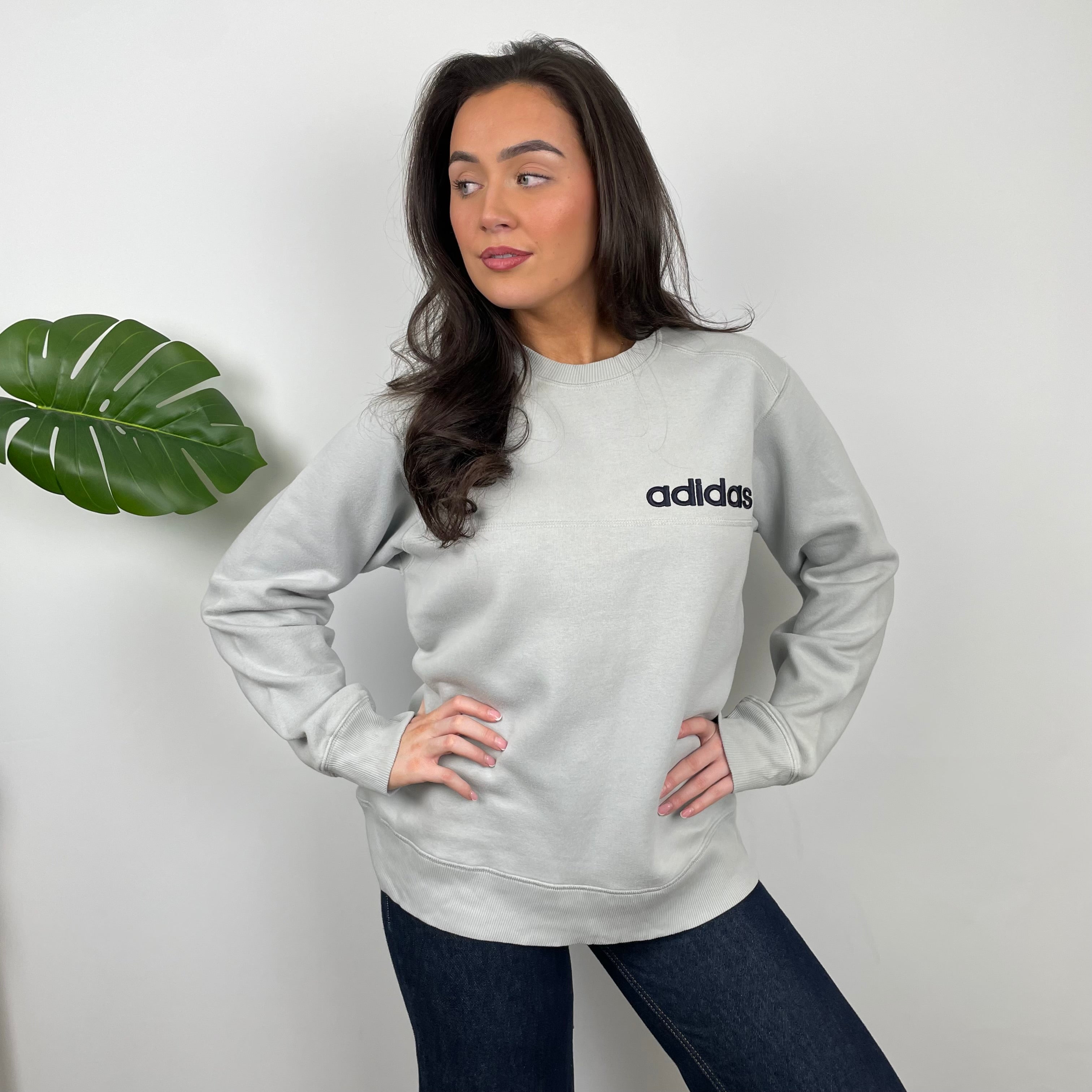 Adidas Grey Embroidered Spell Out Sweatshirt (L)