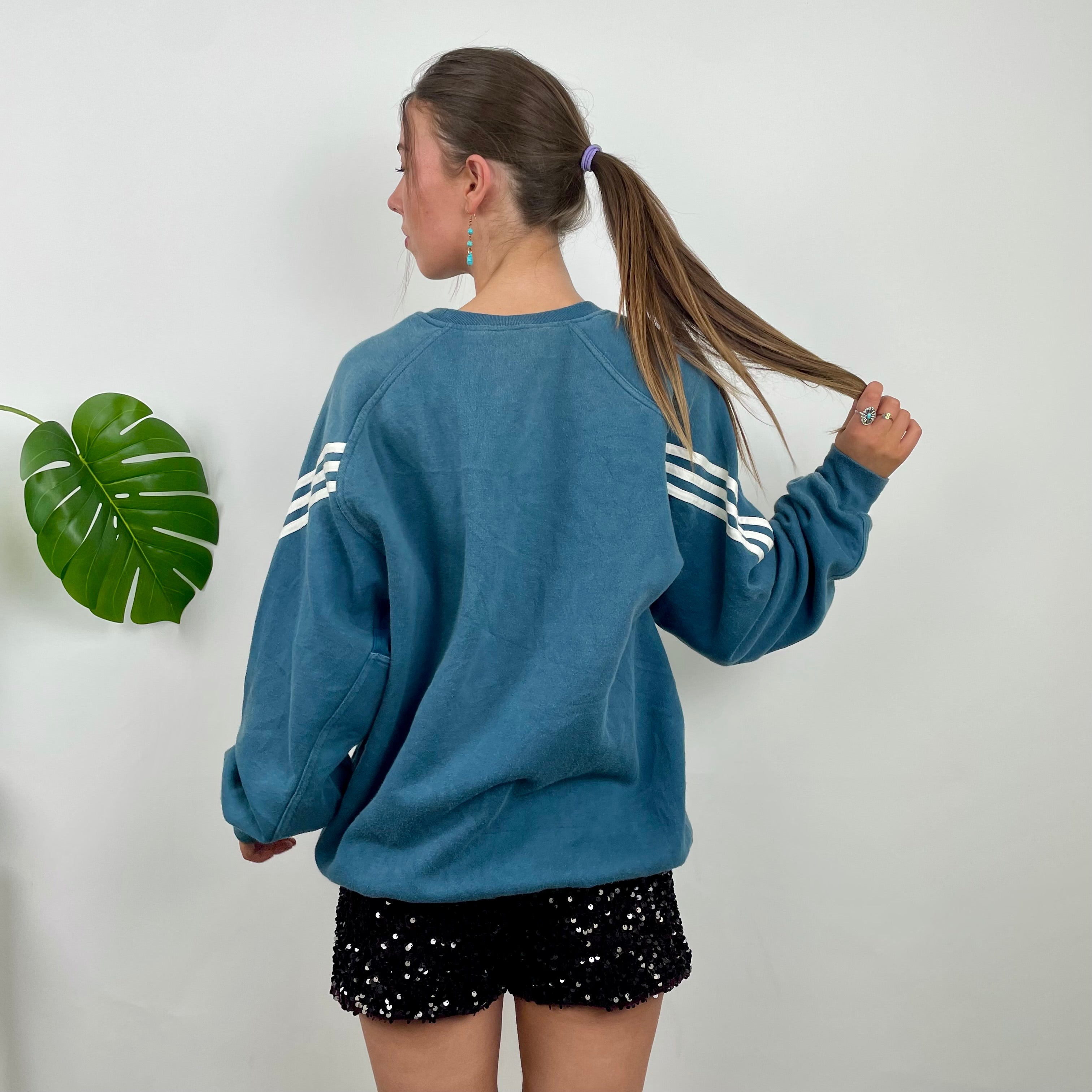 Adidas Blue Embroidered Spell Out Sweatshirt (XL)