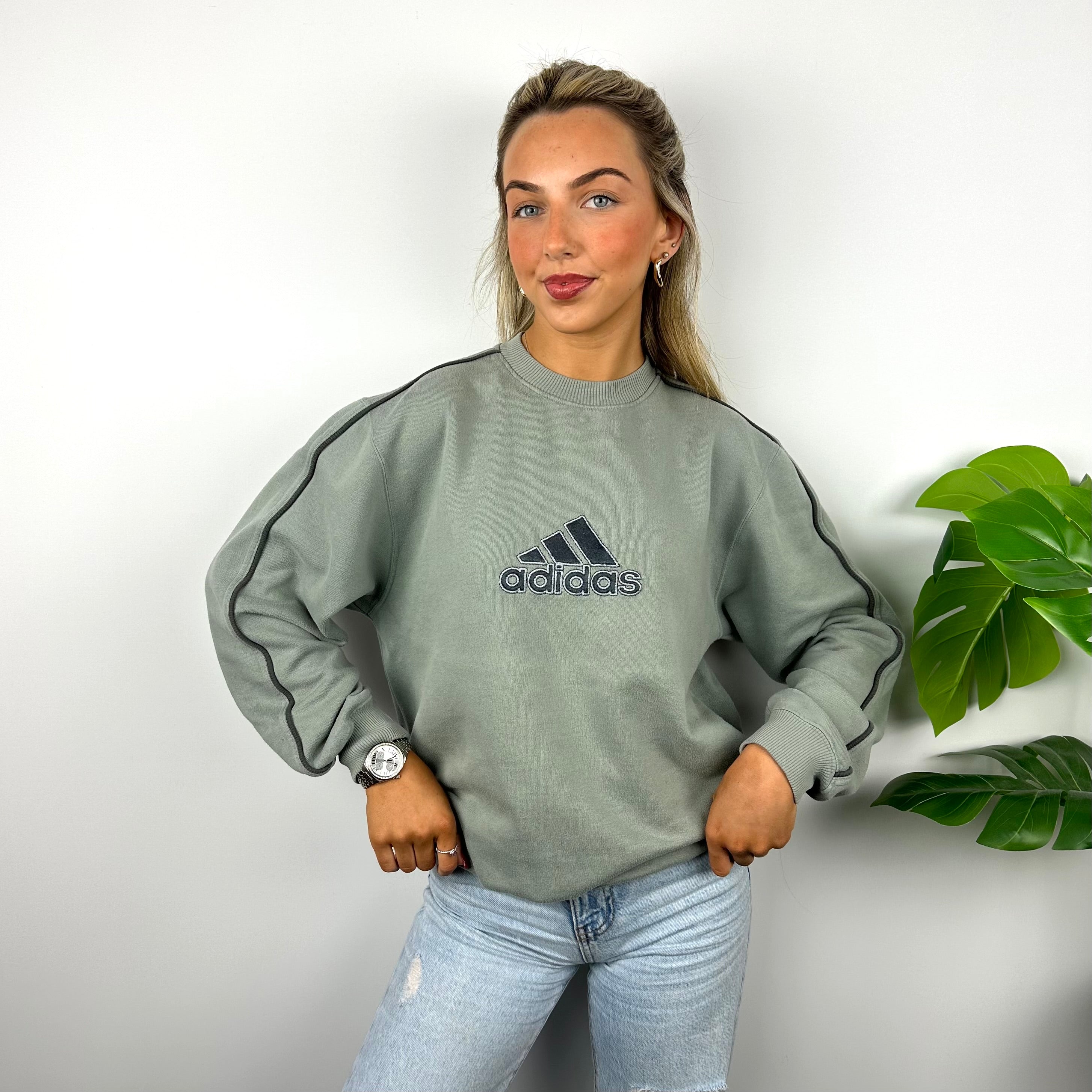 Adidas Sea Green Embroidered Spell Out Sweatshirt (M)
