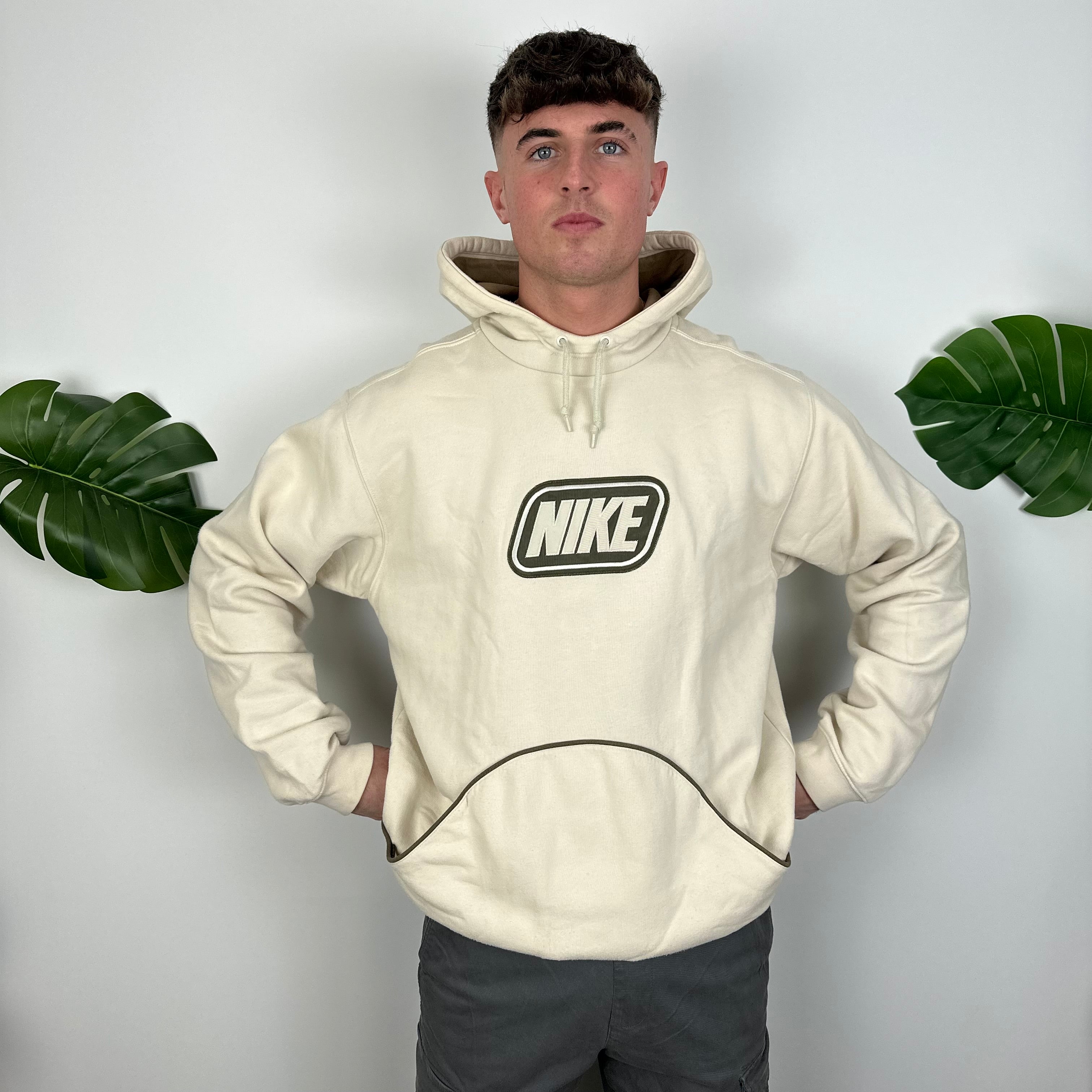 Nike Cream Embroidered Spell Out Hoodie as worn by Molly Mae (L)