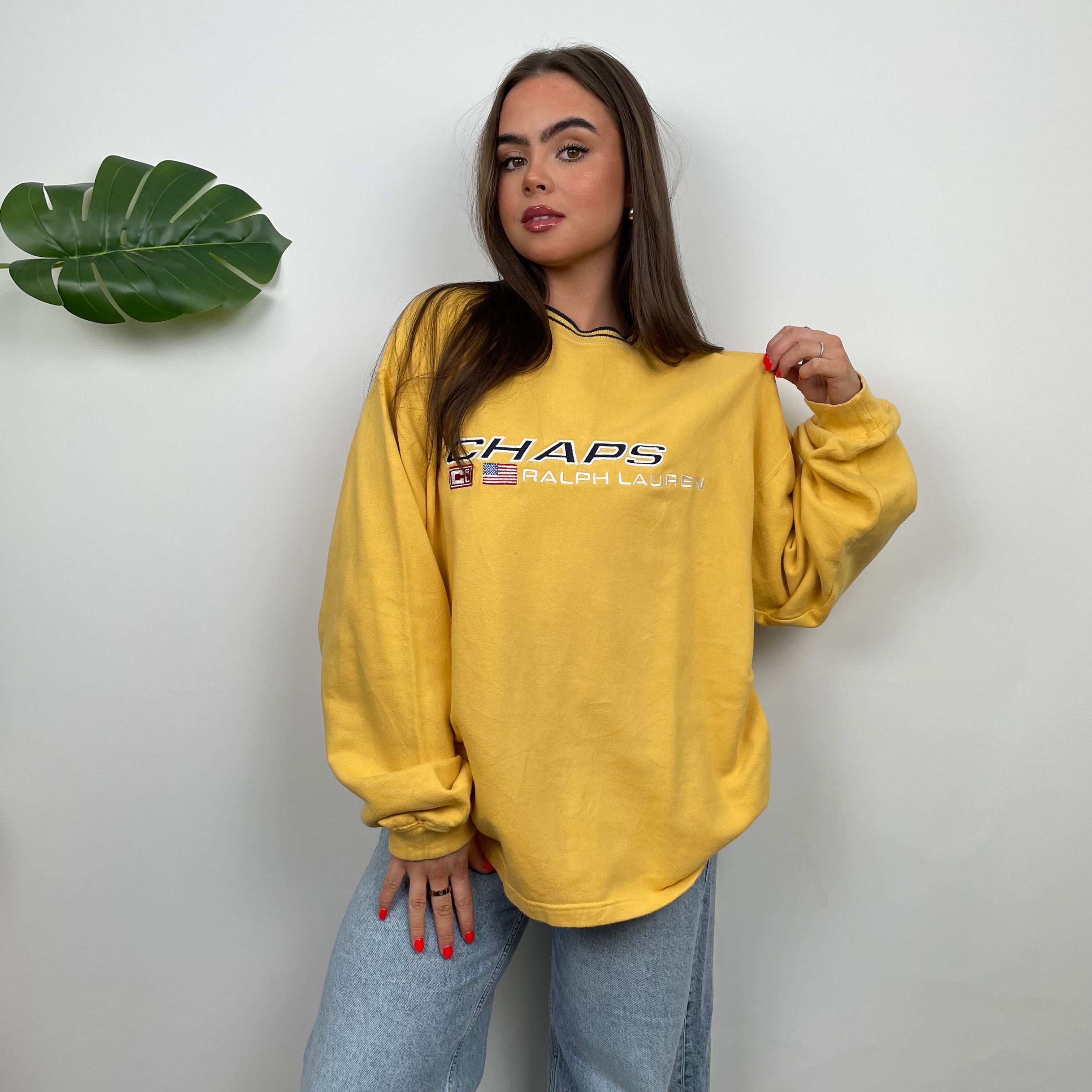 Chaps Ralph Lauren RARE Yellow Embroidered Spell Out Sweatshirt (L)