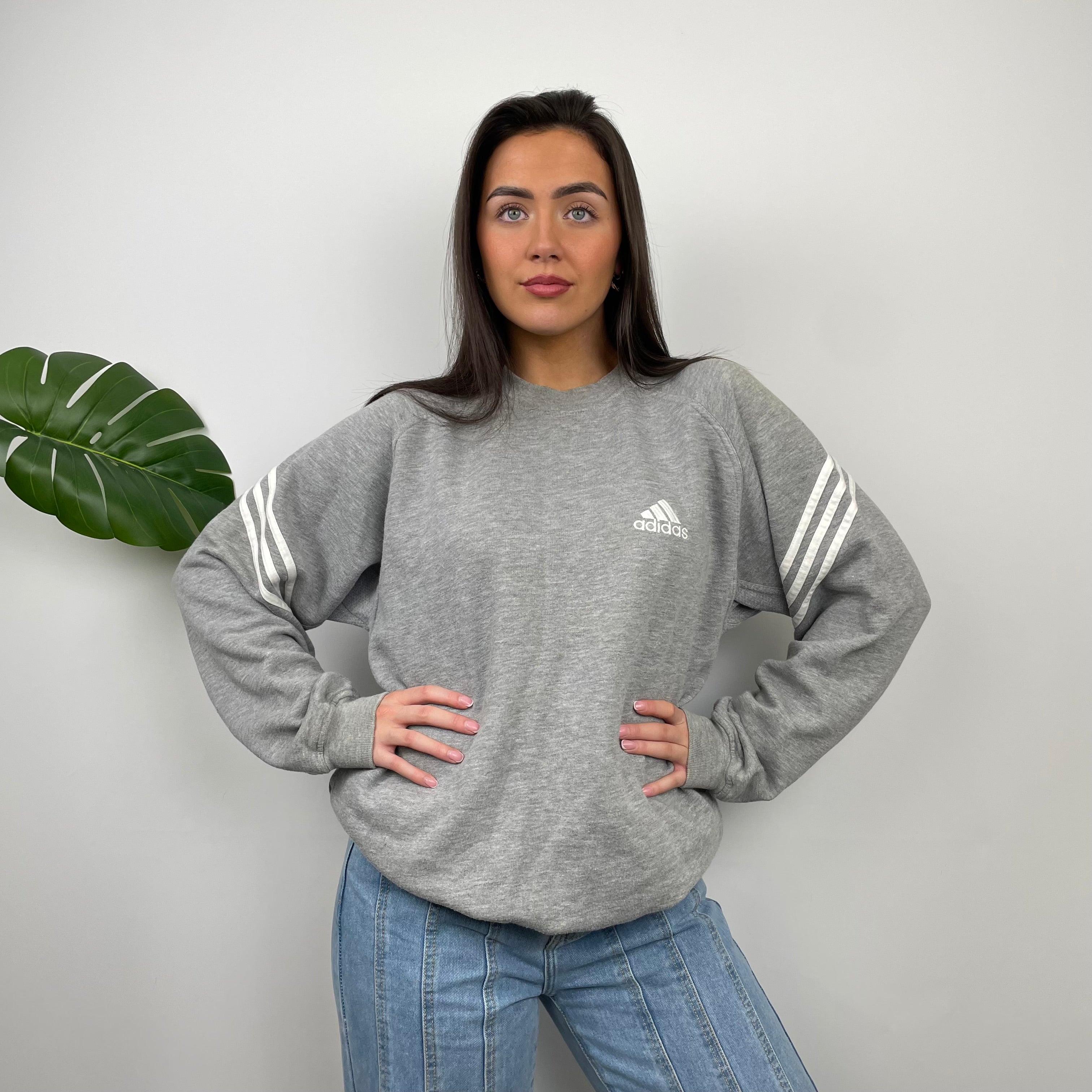 Adidas Grey Embroidered Spell Out Sweatshirt (L)