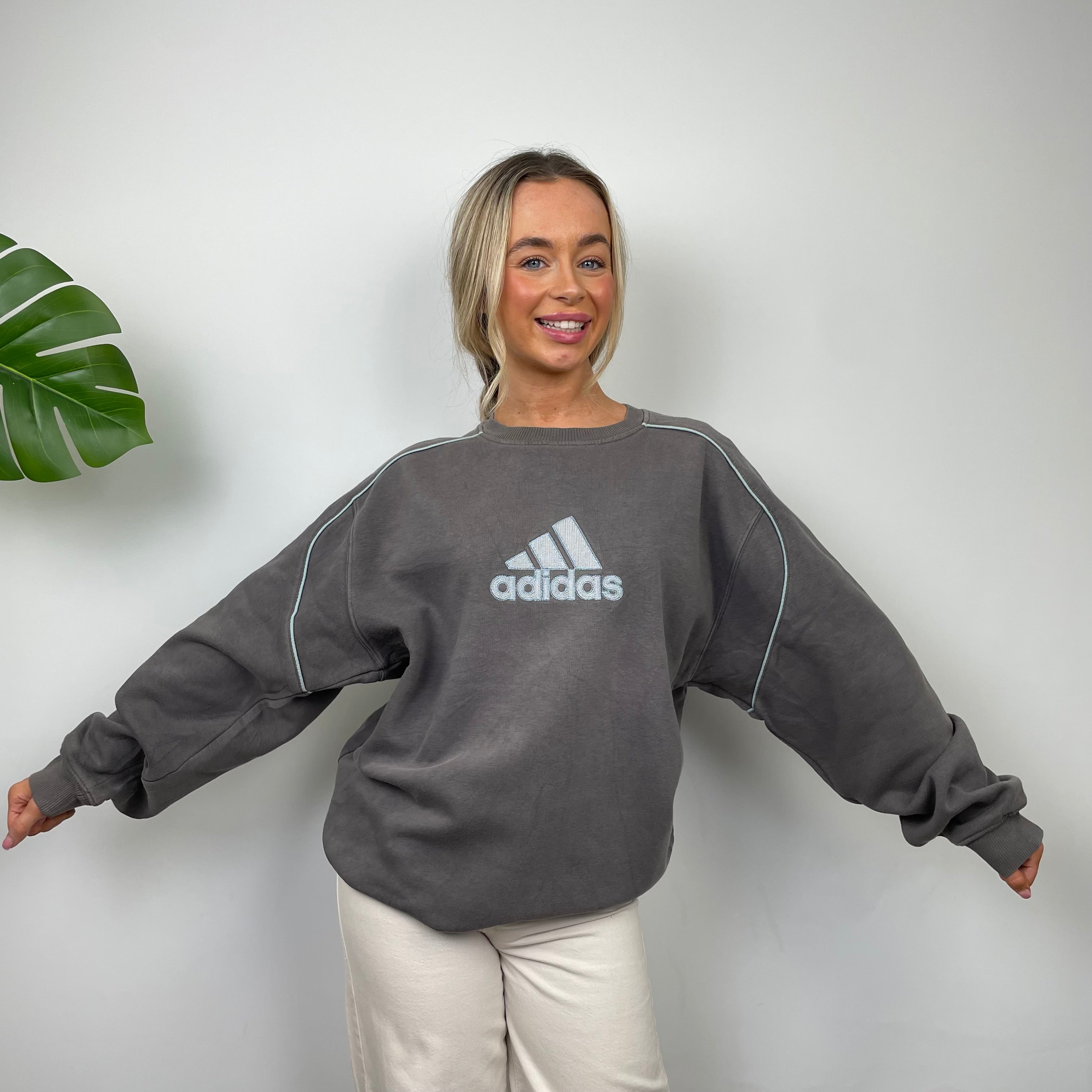 Adidas Grey Embroidered Spell Out Sweatshirt (L)