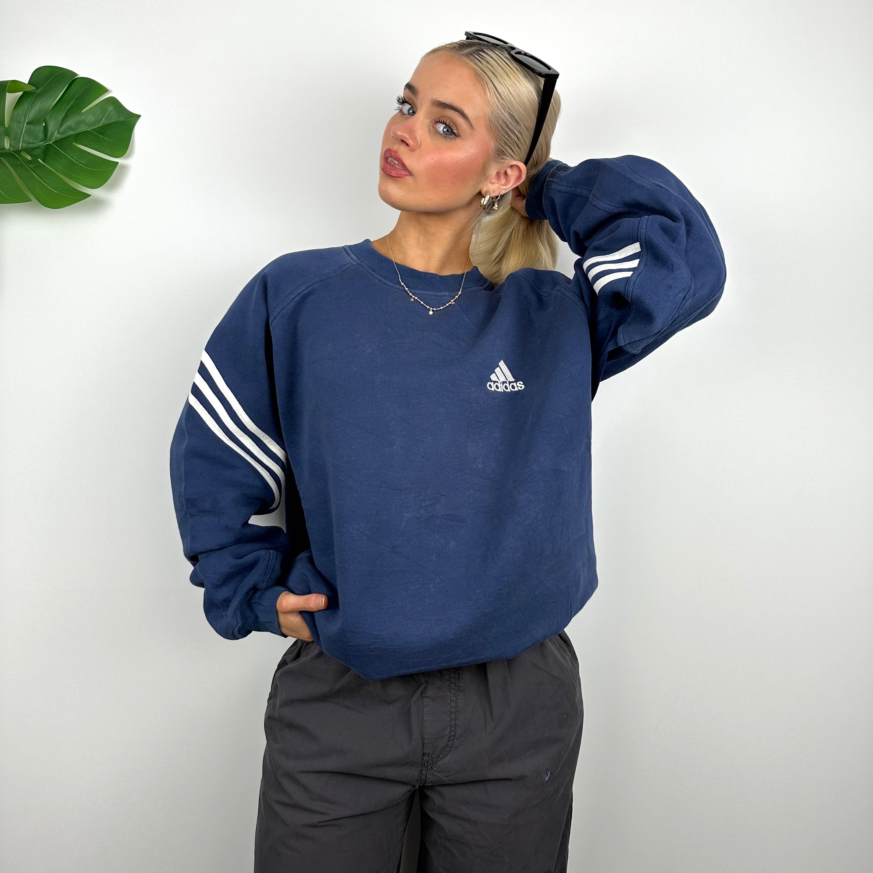 Adidas Navy Embroidered Spell Out Sweatshirt (M)