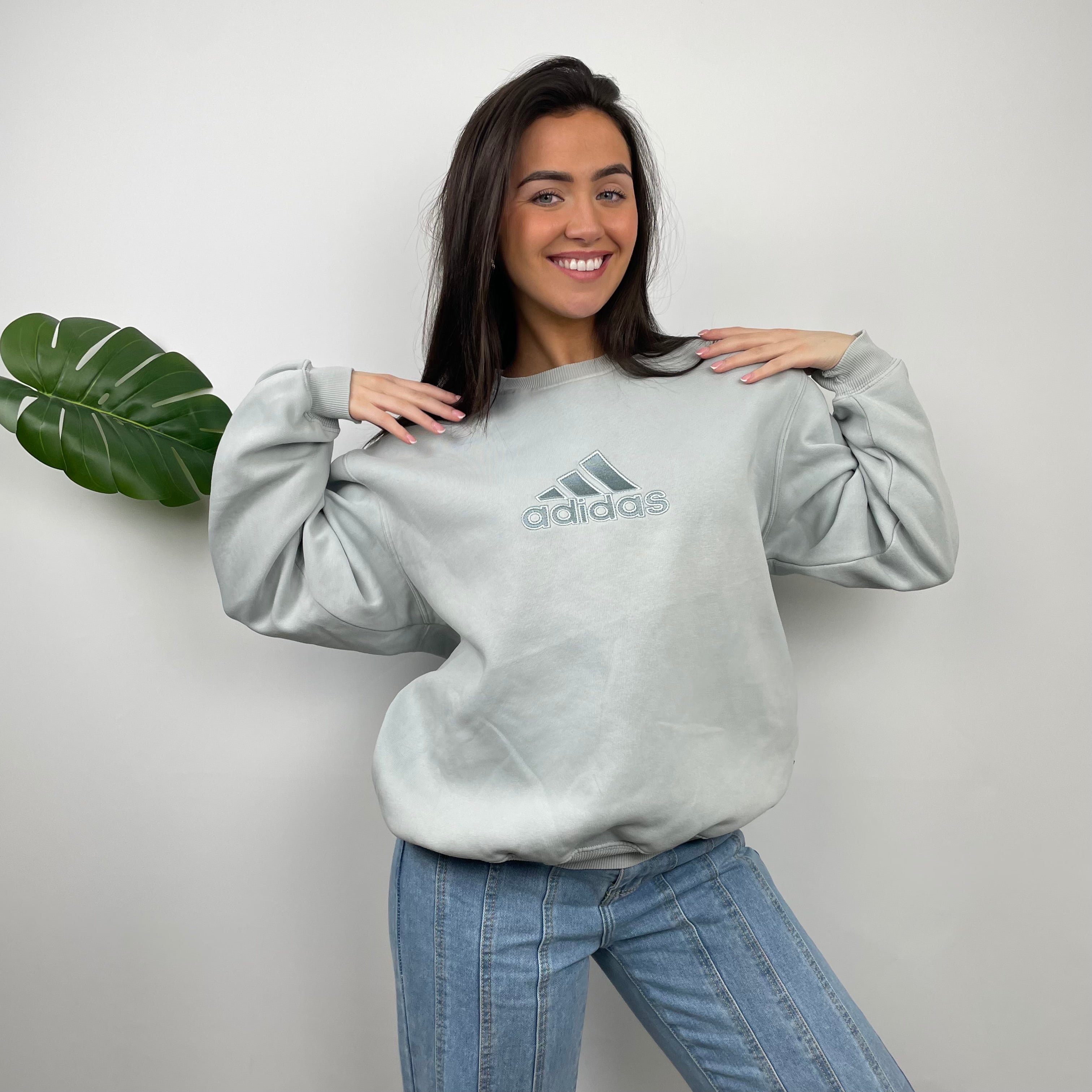 Adidas RARE Icy Baby Blue Embroidered Spell Out Sweatshirt (M)