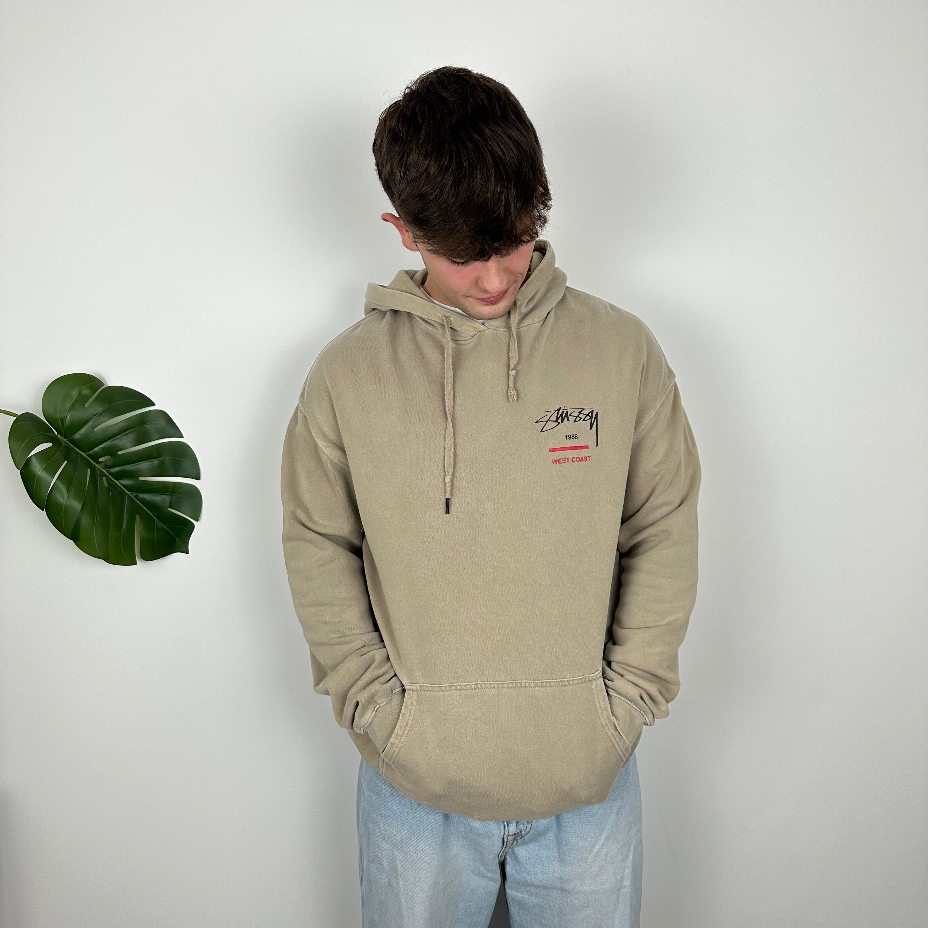 Stussy Brown Embroidered Spell Out Hoodie (L)
