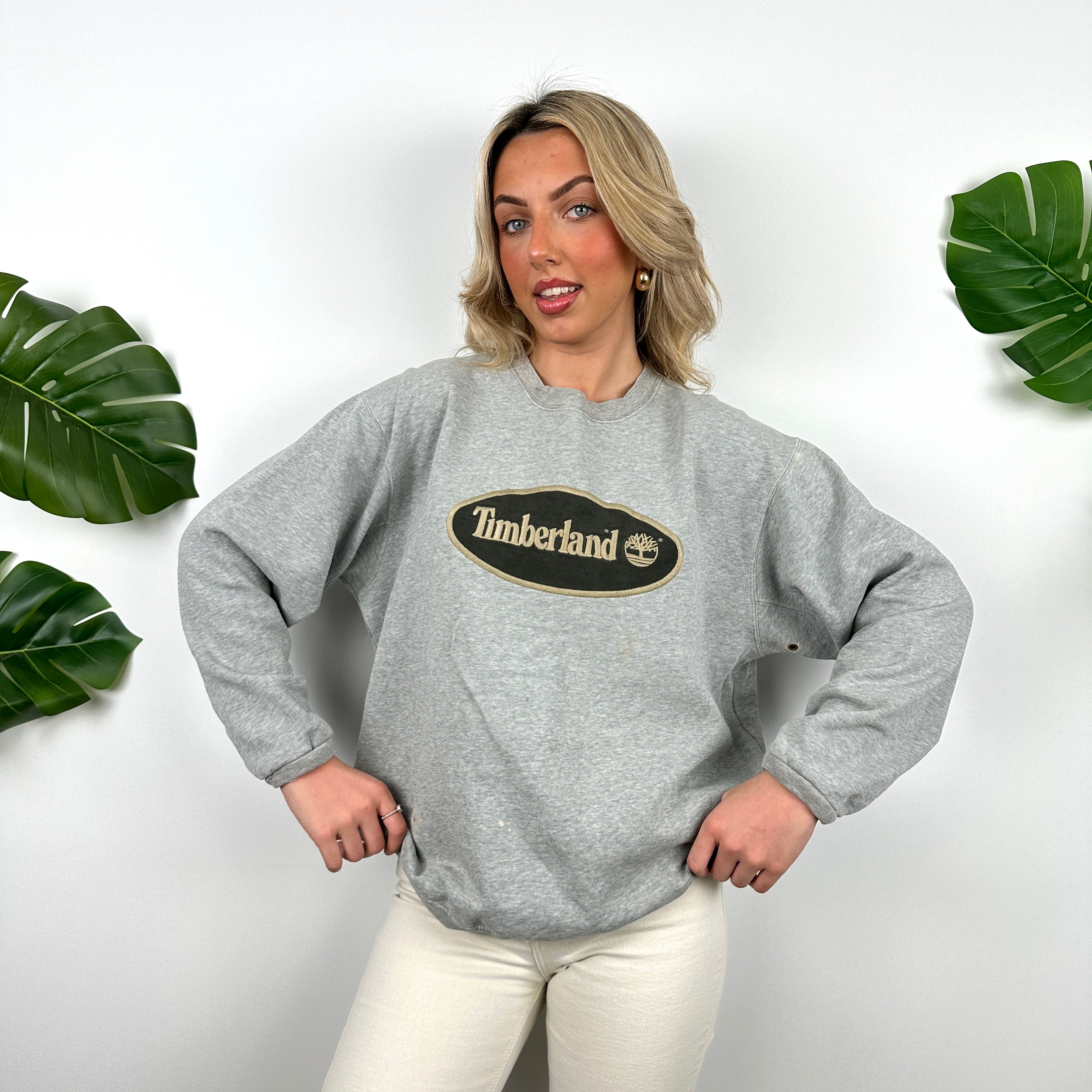 Timberland Grey Embroidered Spell Out Sweatshirt (M)