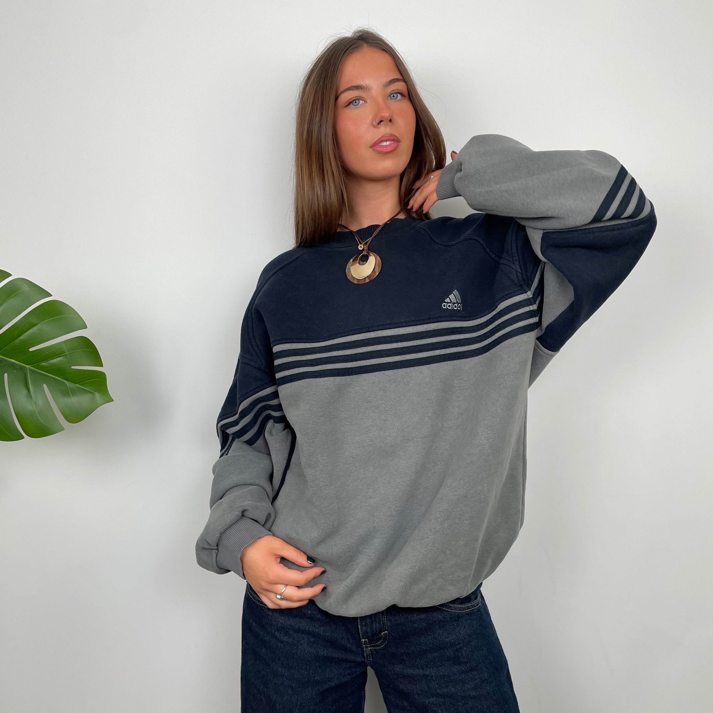 Adidas Grey Embroidered Spell Out Sweatshirt (L)