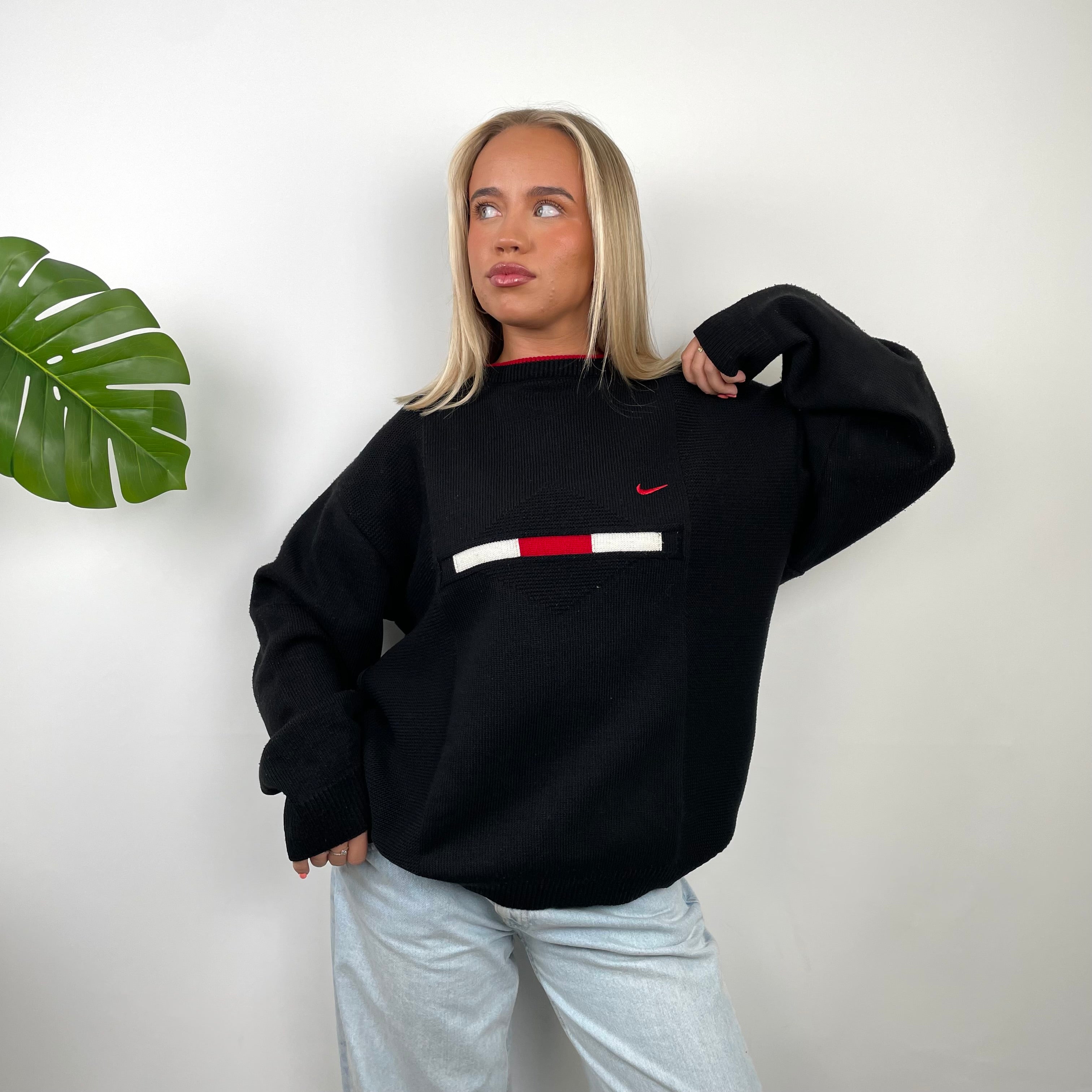 Nike RARE Black Embroidered Swoosh Knitted Sweater (L)