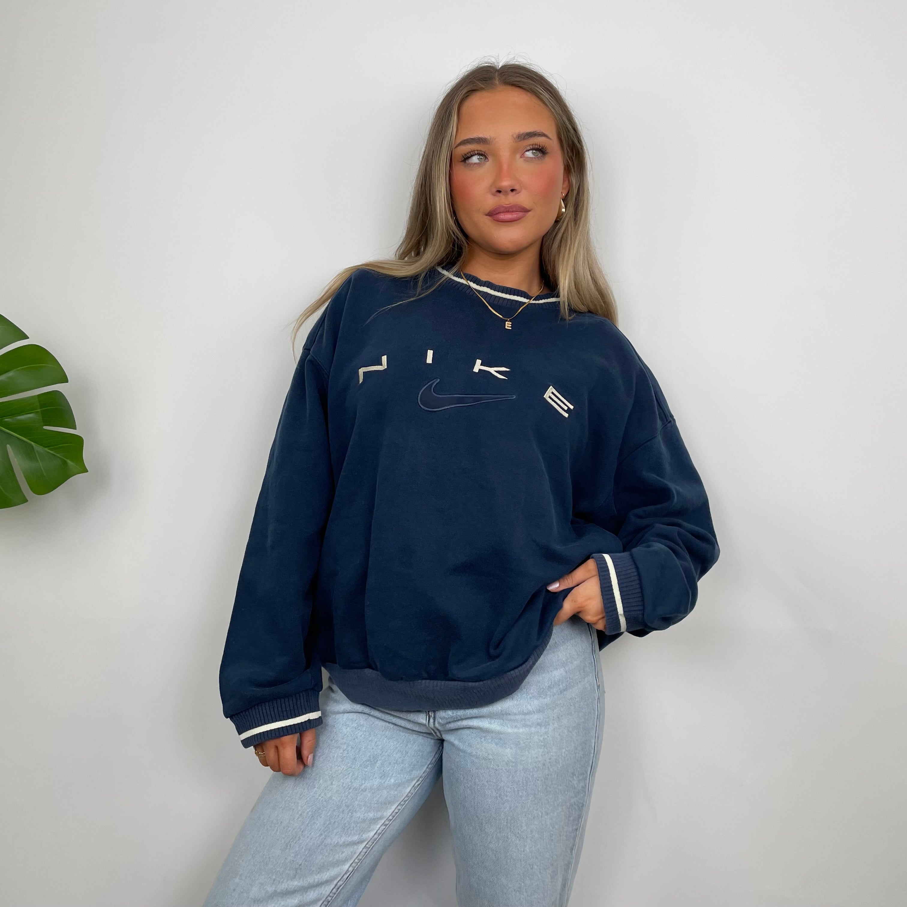 Nike Navy Embroidered Spell Out Sweatshirt (S)