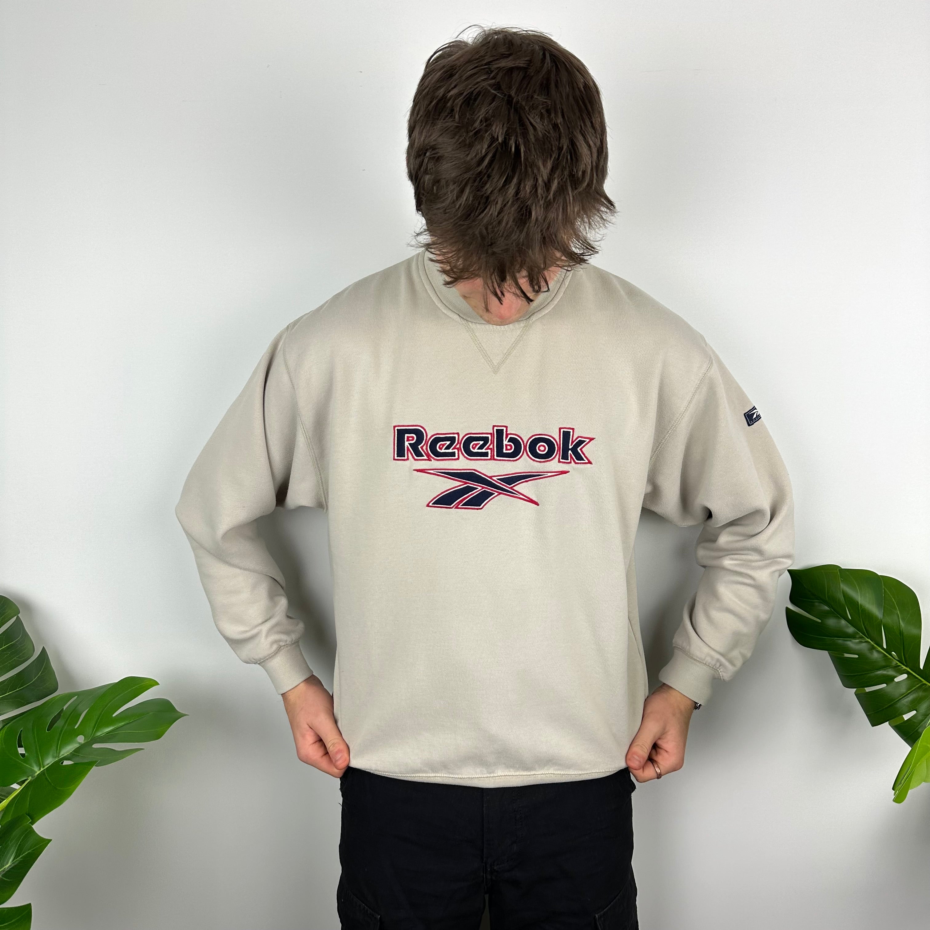 Reebok Beige Embroidered Spell Out Sweatshirt (M)