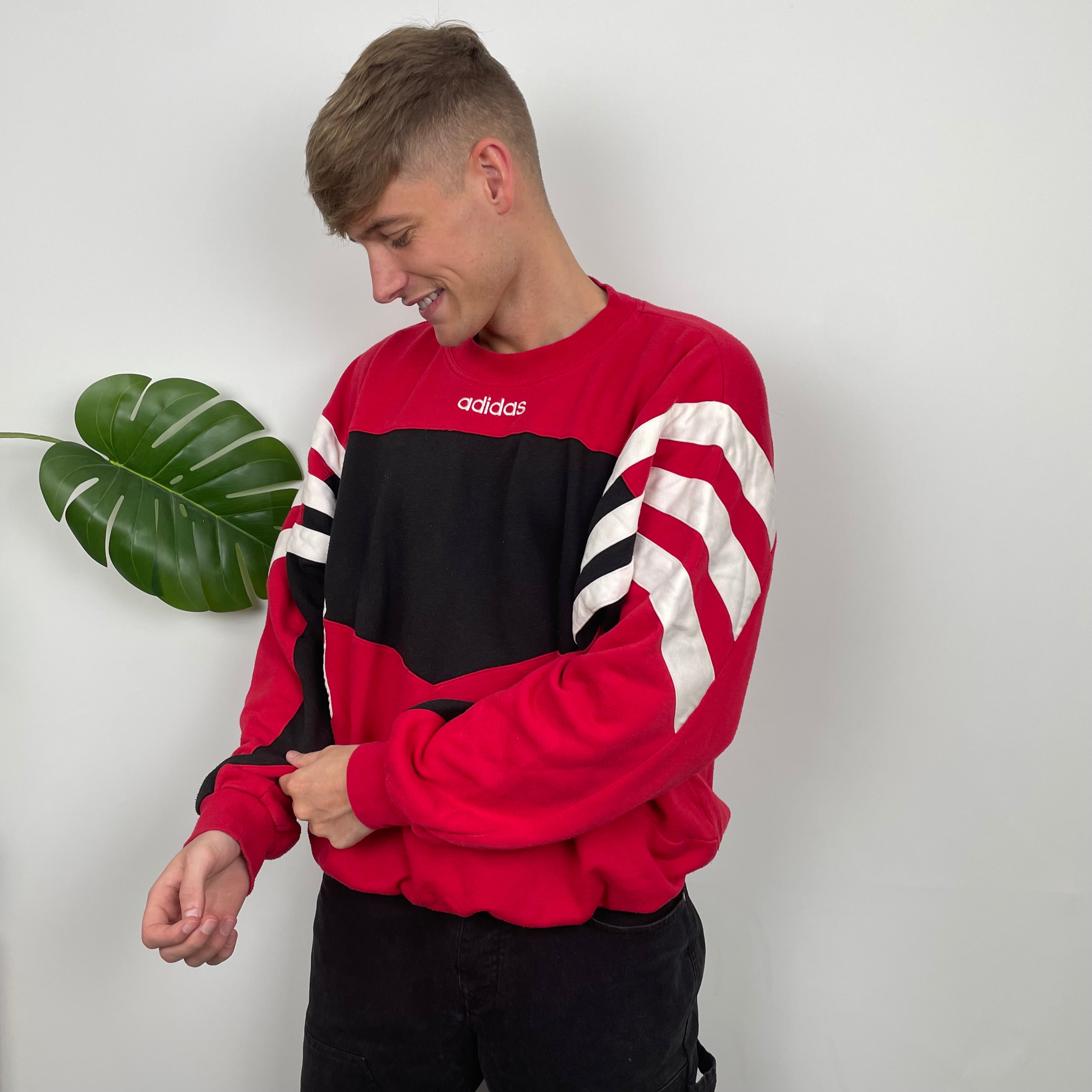 Adidas Red & Black Embroidered Spell Out Sweatshirt (L)