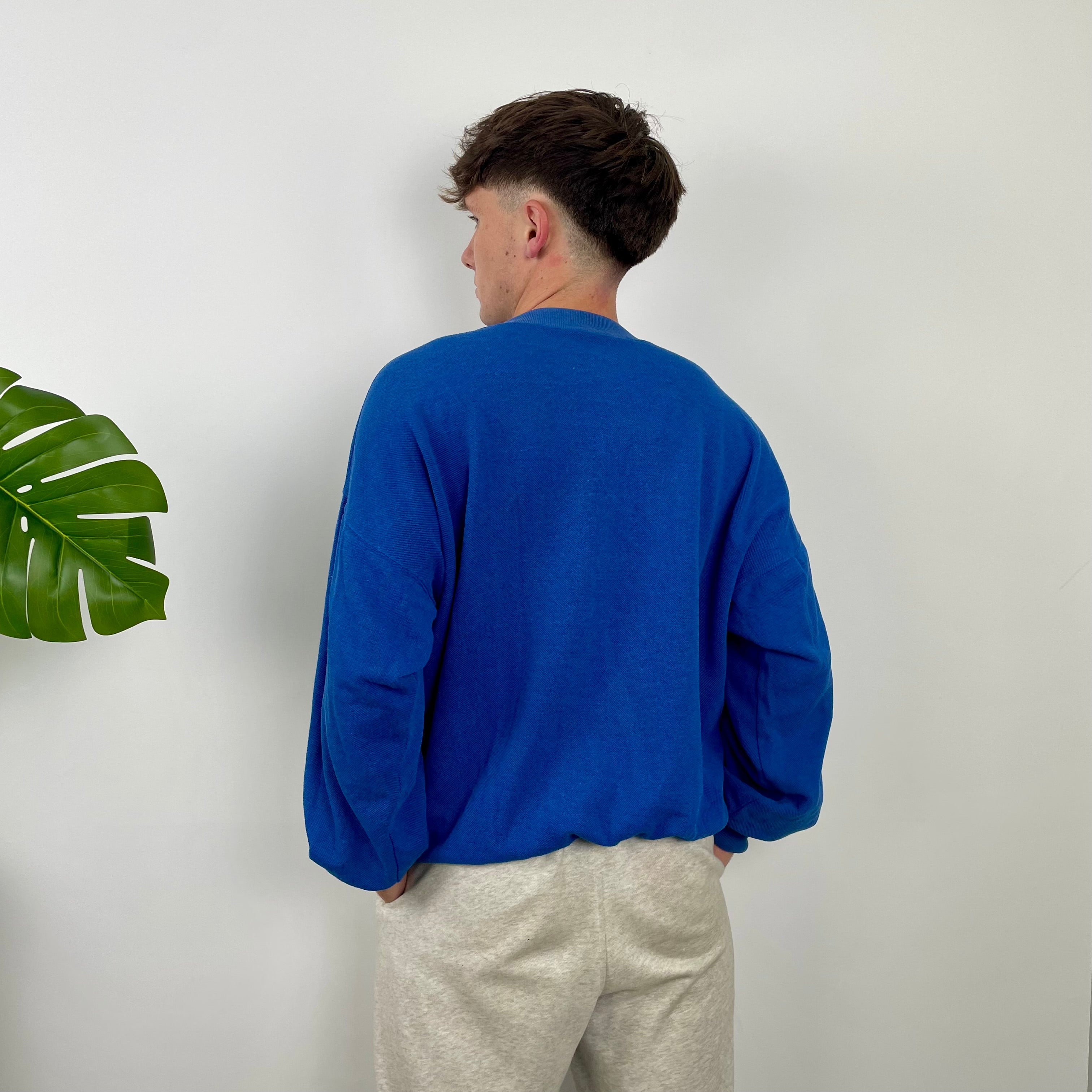 Adidas Blue Embroidered Spell Out Sweatshirt (M)