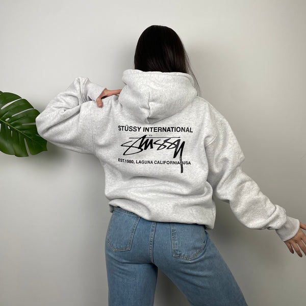 Stussy Grey Spell Out Hoodie (M)