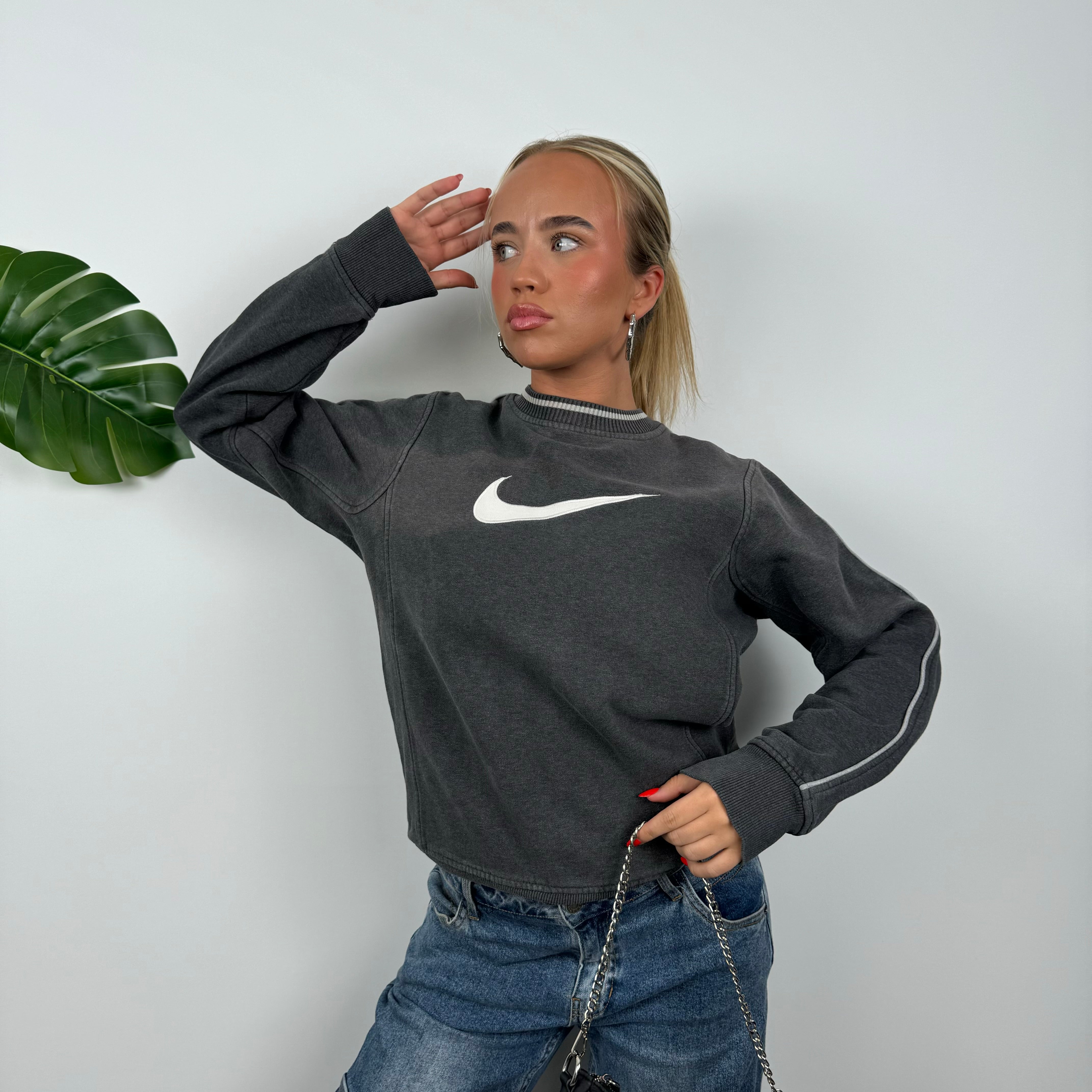 Nike Grey Embroidered Swoosh Sweatshirt (S)