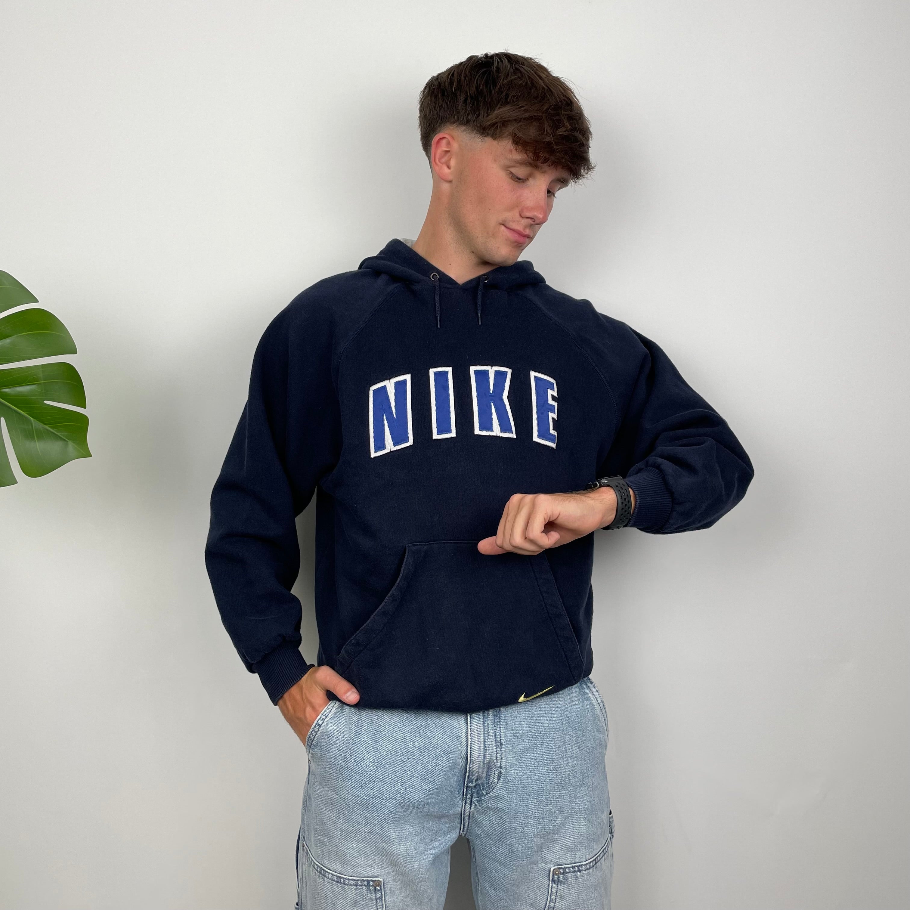 Nike Navy Embroidered Spell Out Hoodie (S)