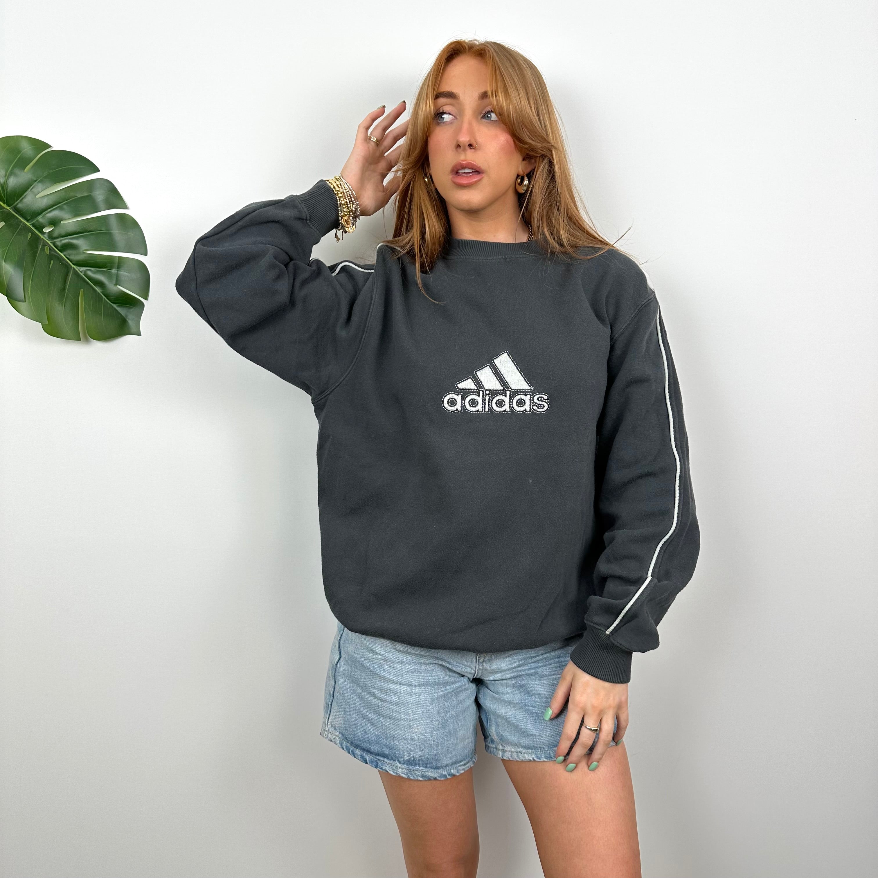 Adidas Black Embroidered Spell Out Sweatshirt (M)