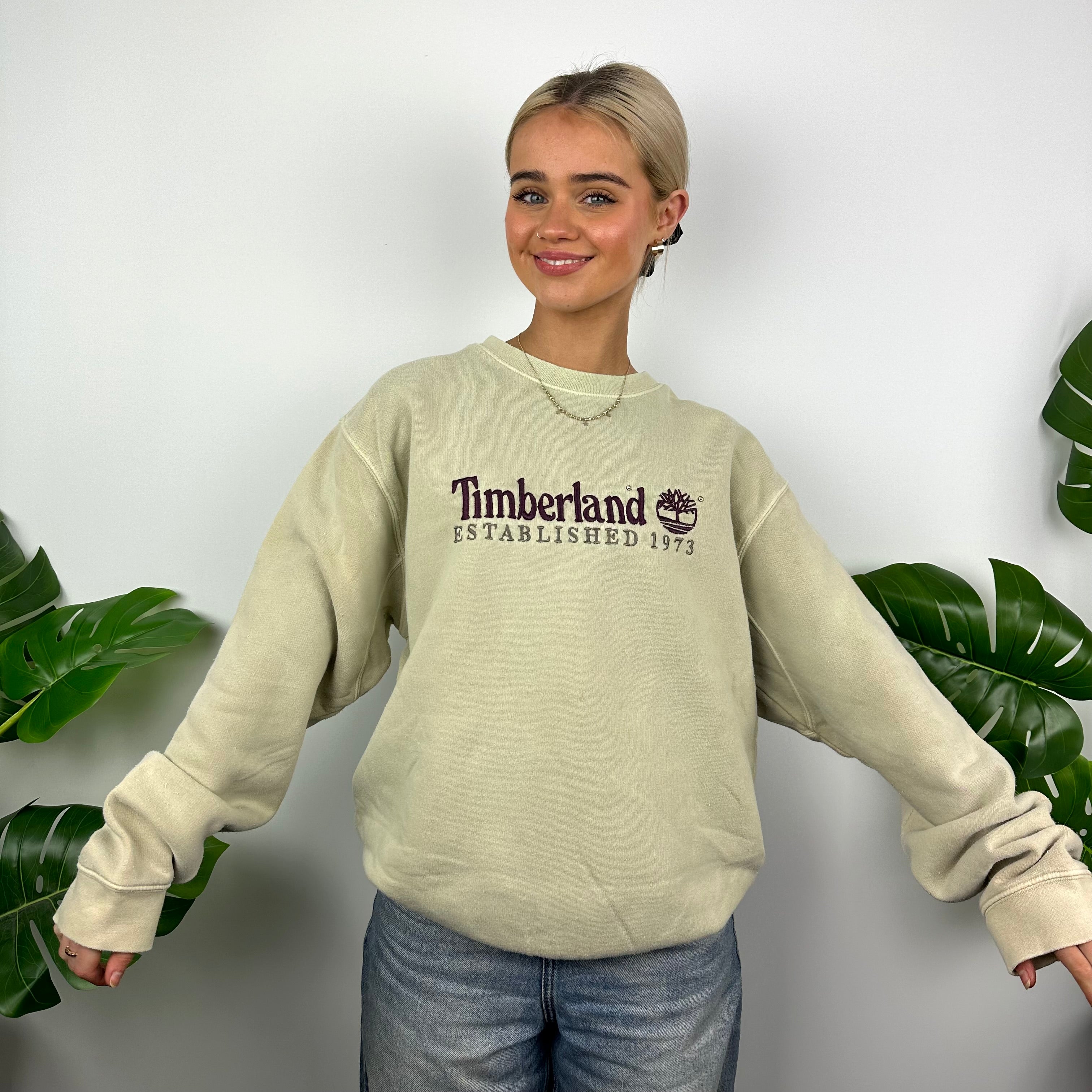 Timberland Beige Embroidered Spell Out Sweatshirt (M)