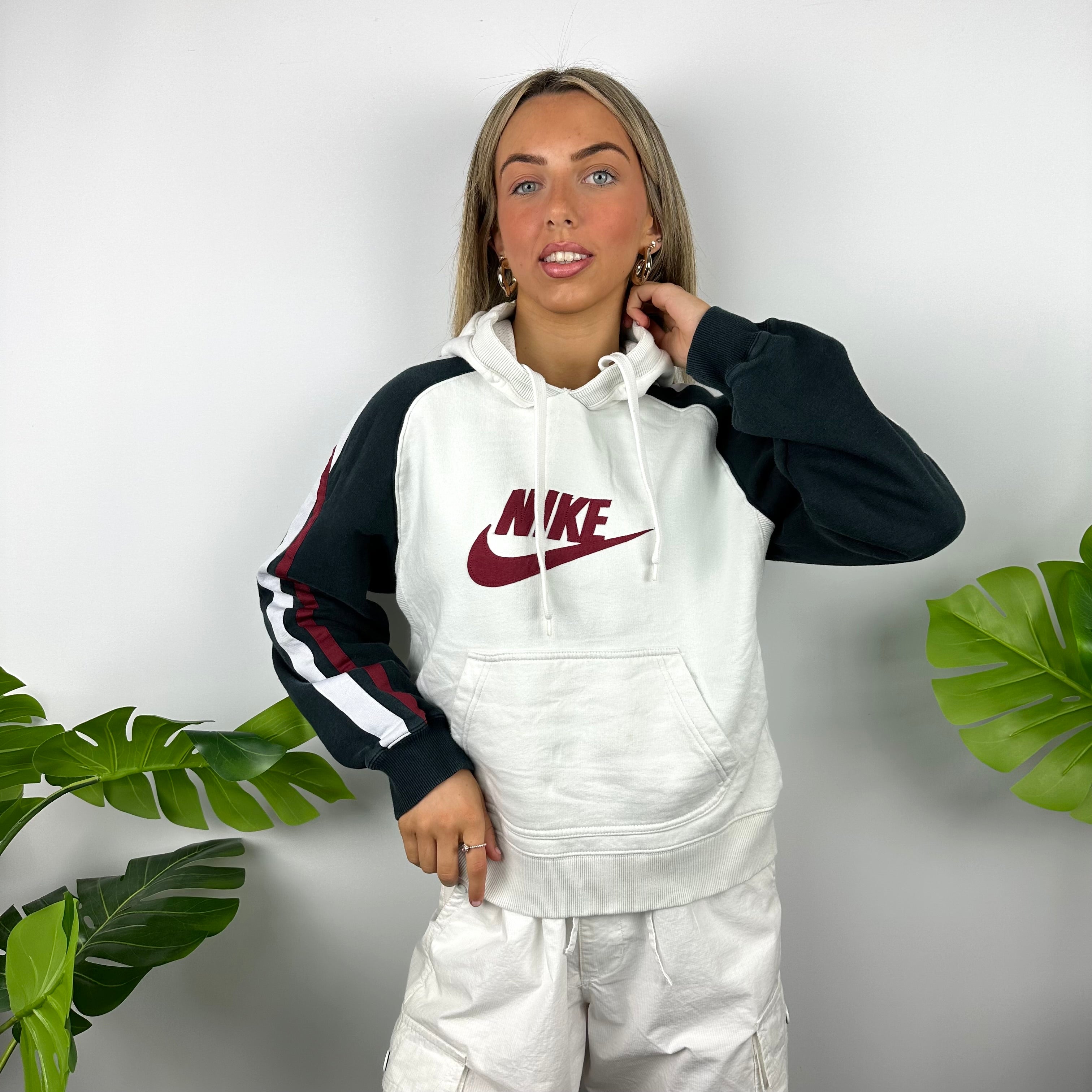 Nike White Embroidered Spell Out Hoodie (S)