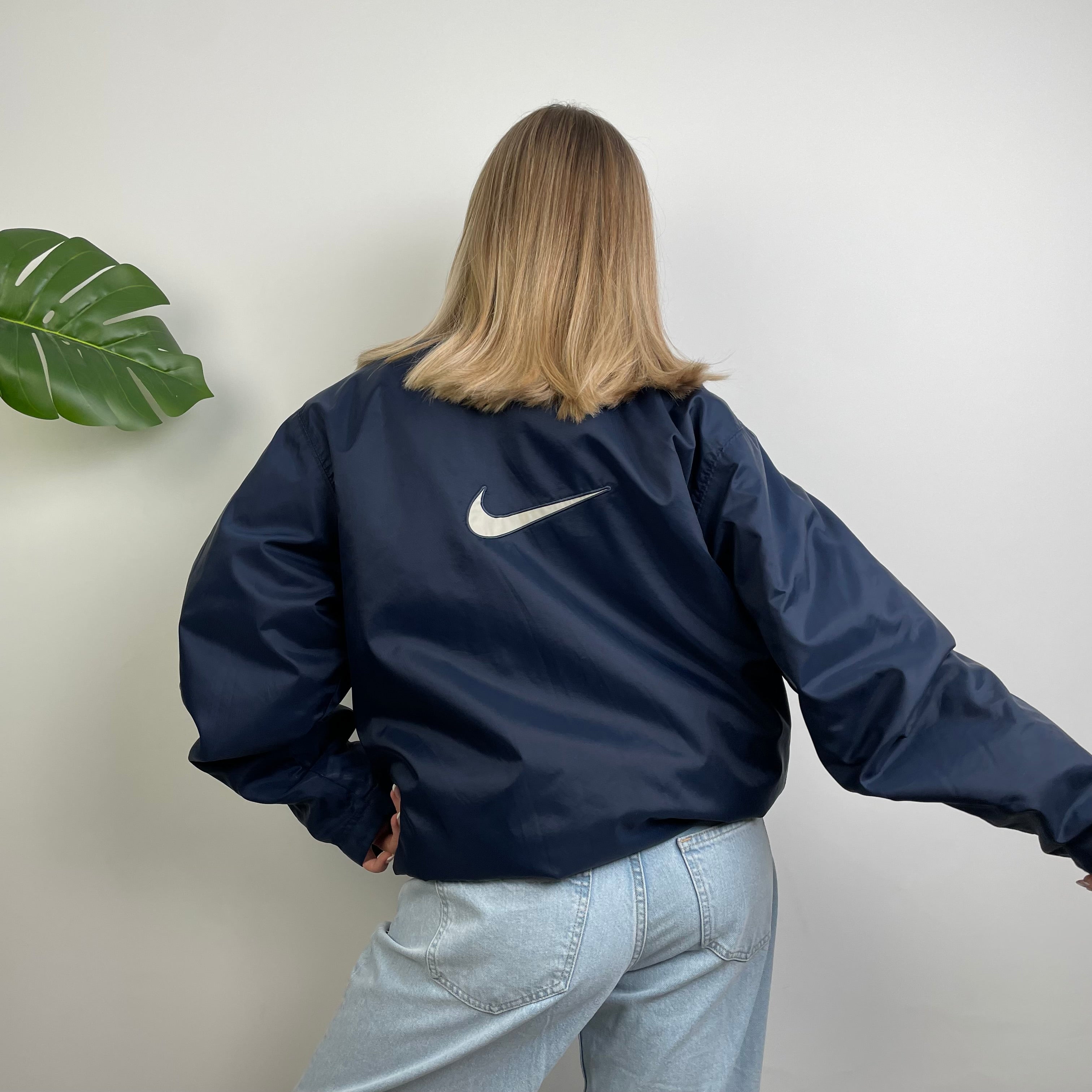 Nike RARE Navy Embroidered Swoosh Padded Jacket (XXL)