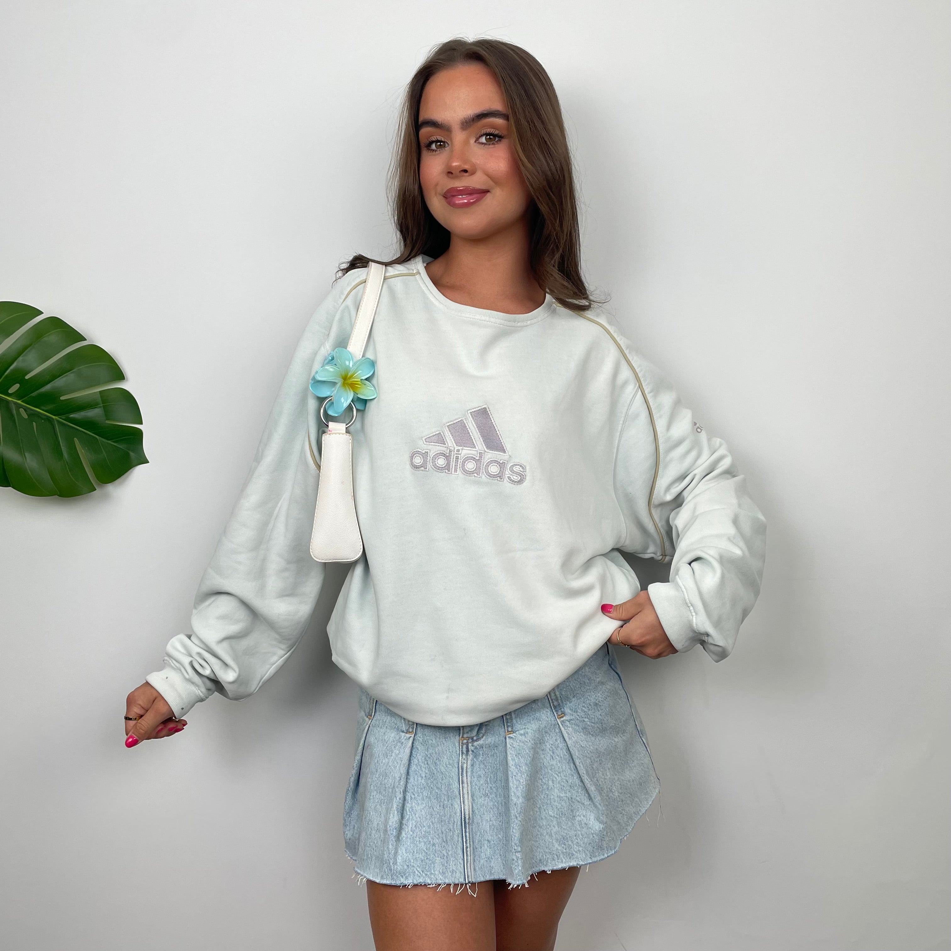 Adidas Baby Blue Embroidered Spell Out Sweatshirt (L)