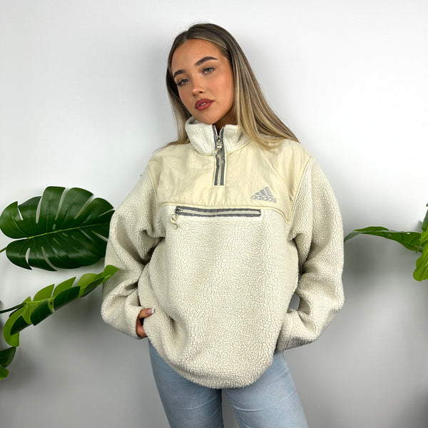 Adidas Cream Sherpa Teddy Bear Fleece Quarter Zip Sweatshirt (M)